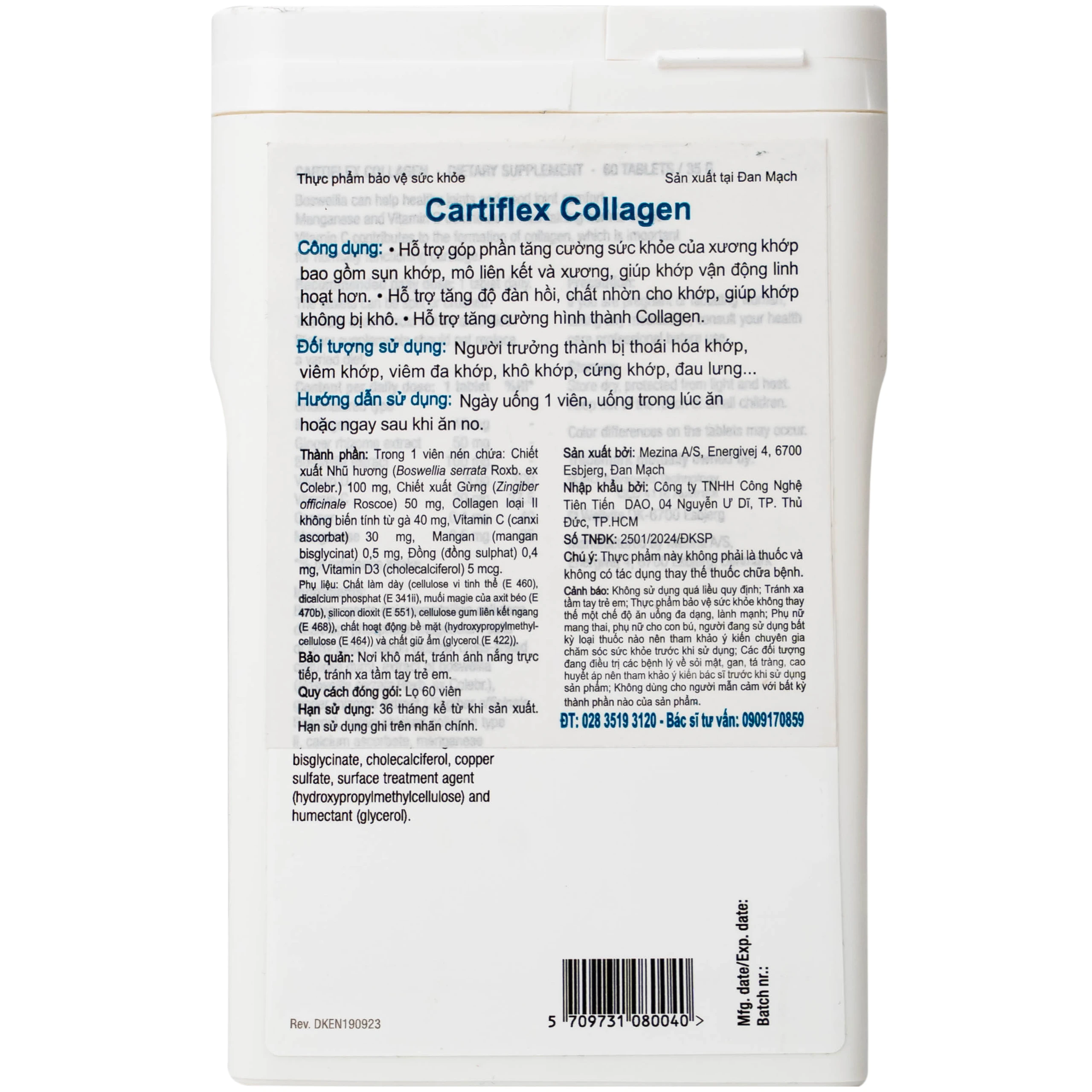 Viên uống hỗ trợ tăng cường sức khỏe xương khớp Cartiflex Collagen DAO Nordic Health (60 viên)