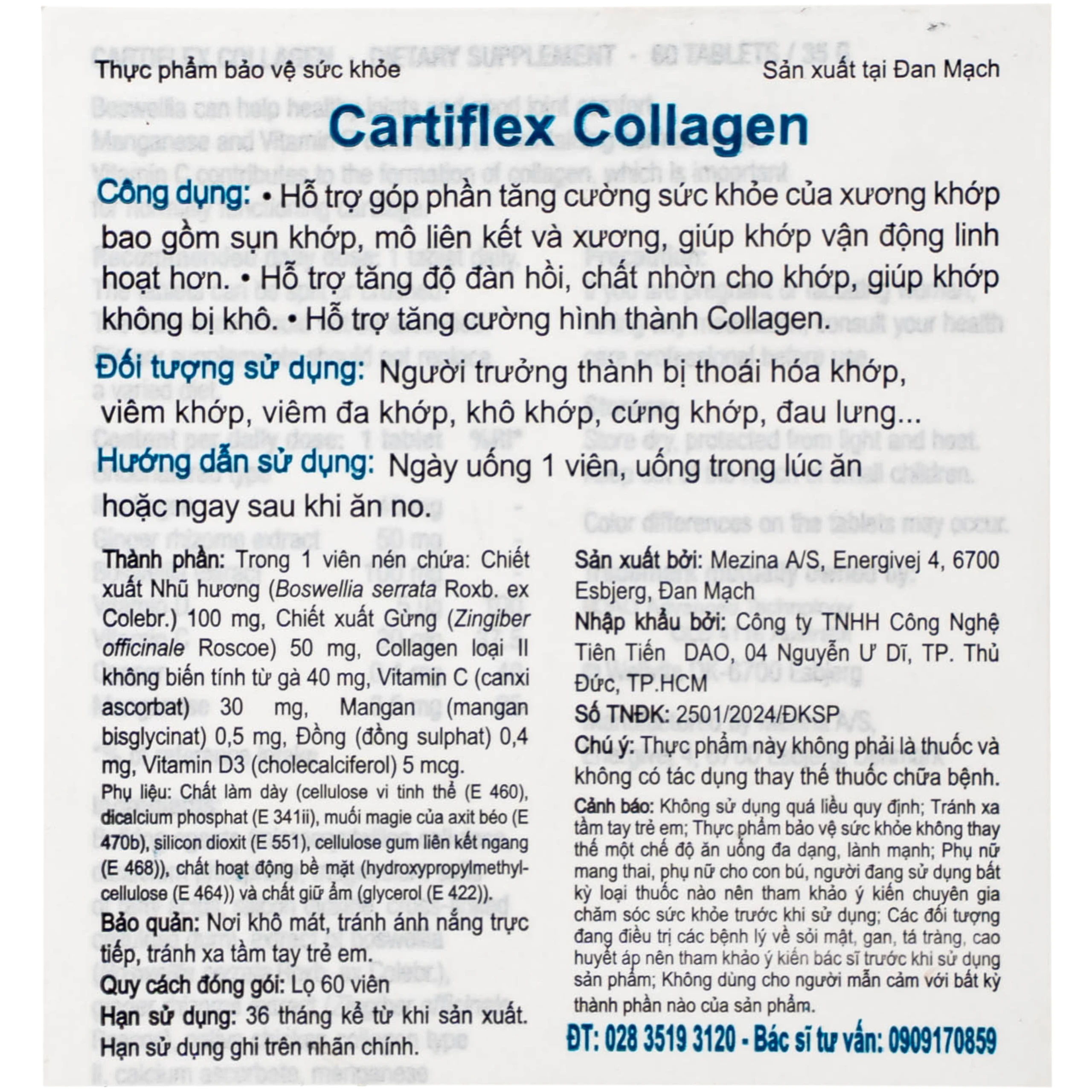 Viên uống hỗ trợ tăng cường sức khỏe xương khớp Cartiflex Collagen DAO Nordic Health (60 viên)