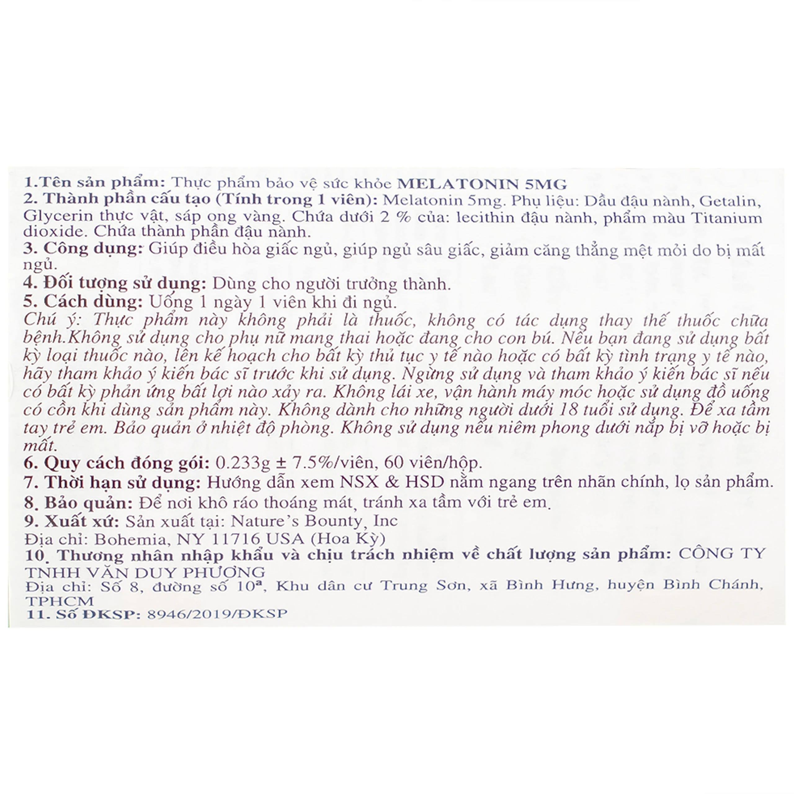 Viên uống giúp điều hòa giấc ngủ giúp ngủ sâu giấc Melatonin Nature's Bounty (60 viên)