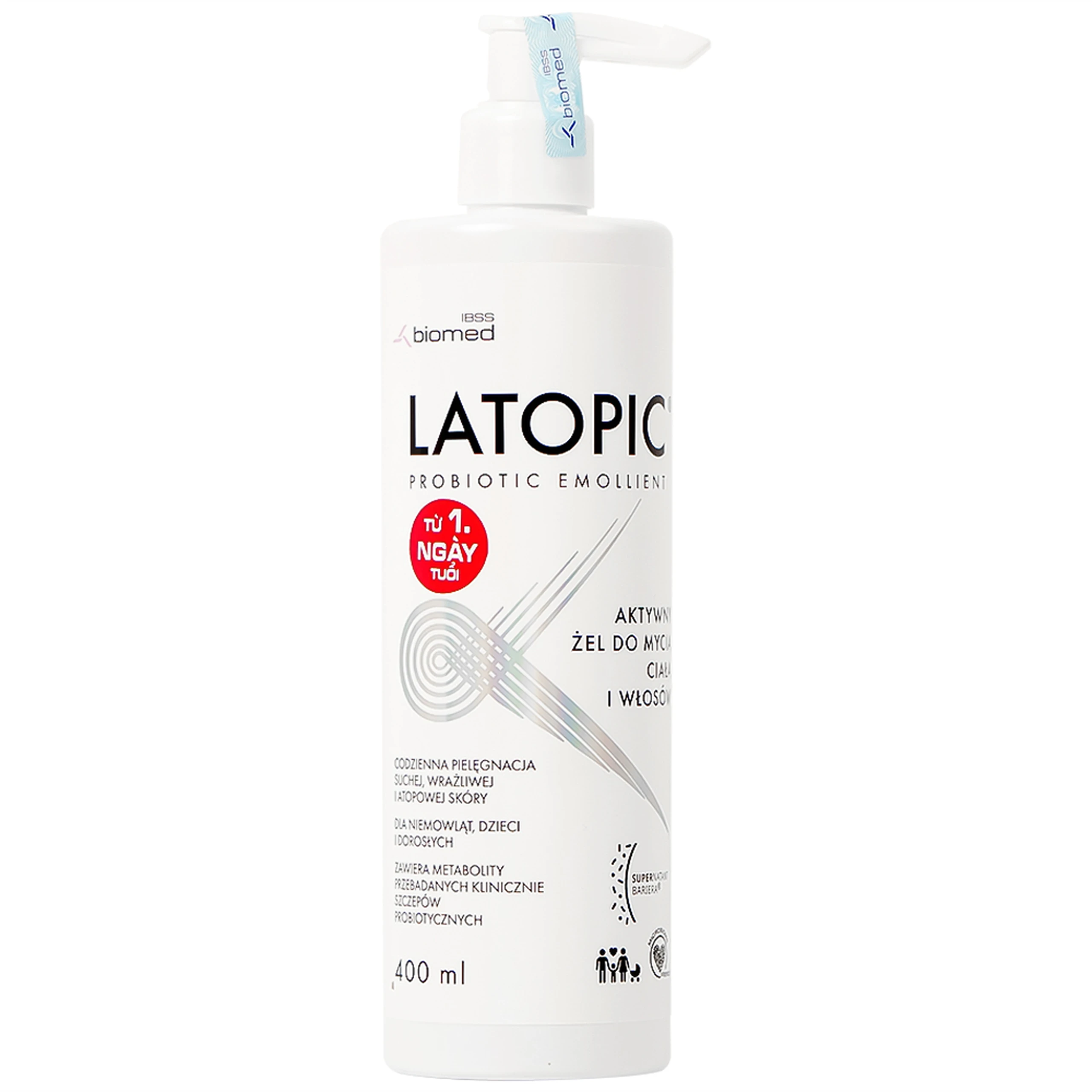 Gel tắm gội cho da kích ứng Latopic Probiotic Emollient Active 400ml