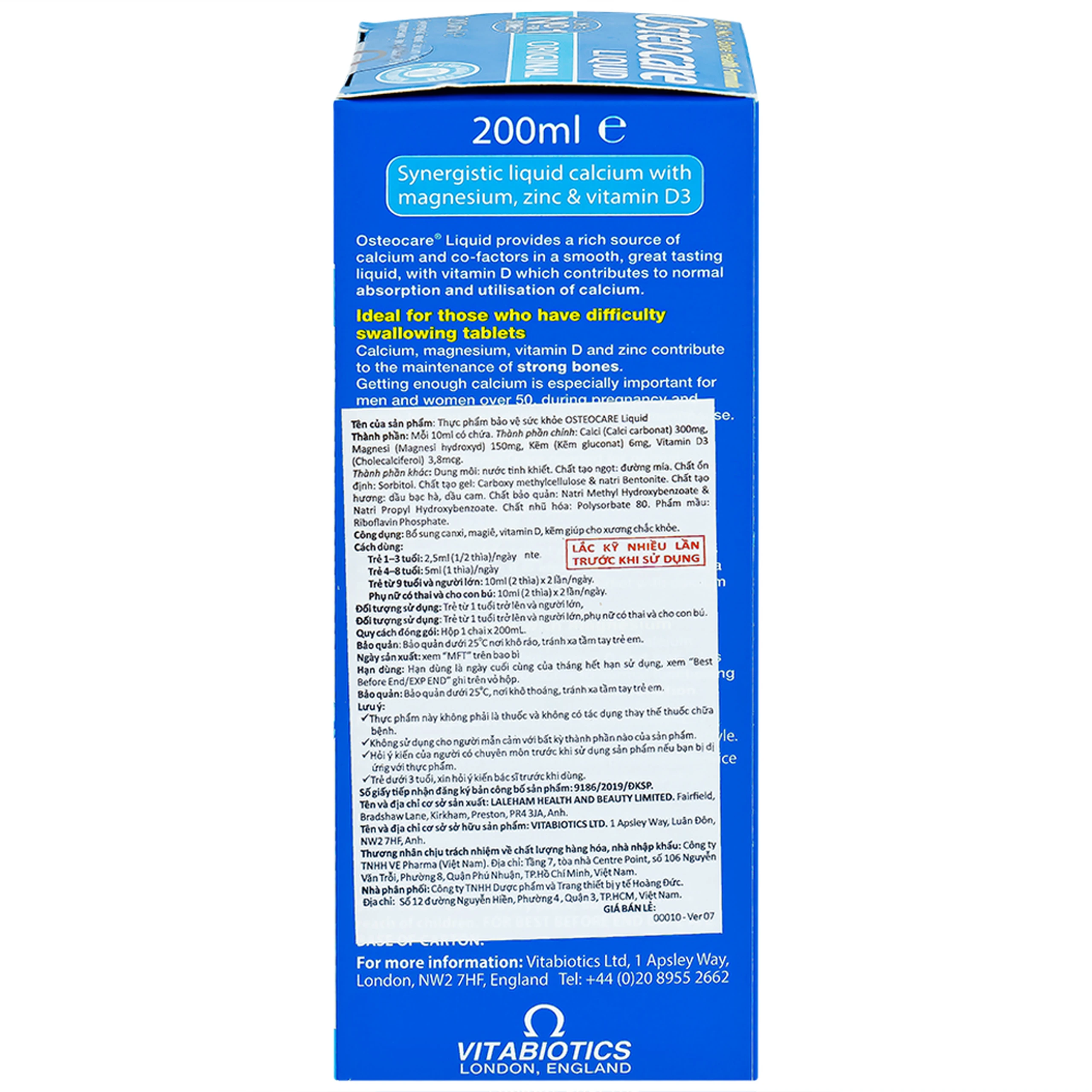 Siro bổ sung canxi khoáng chất chắc xương khoẻ khớp Vitabiotics Osteocare Liquid (200ml)