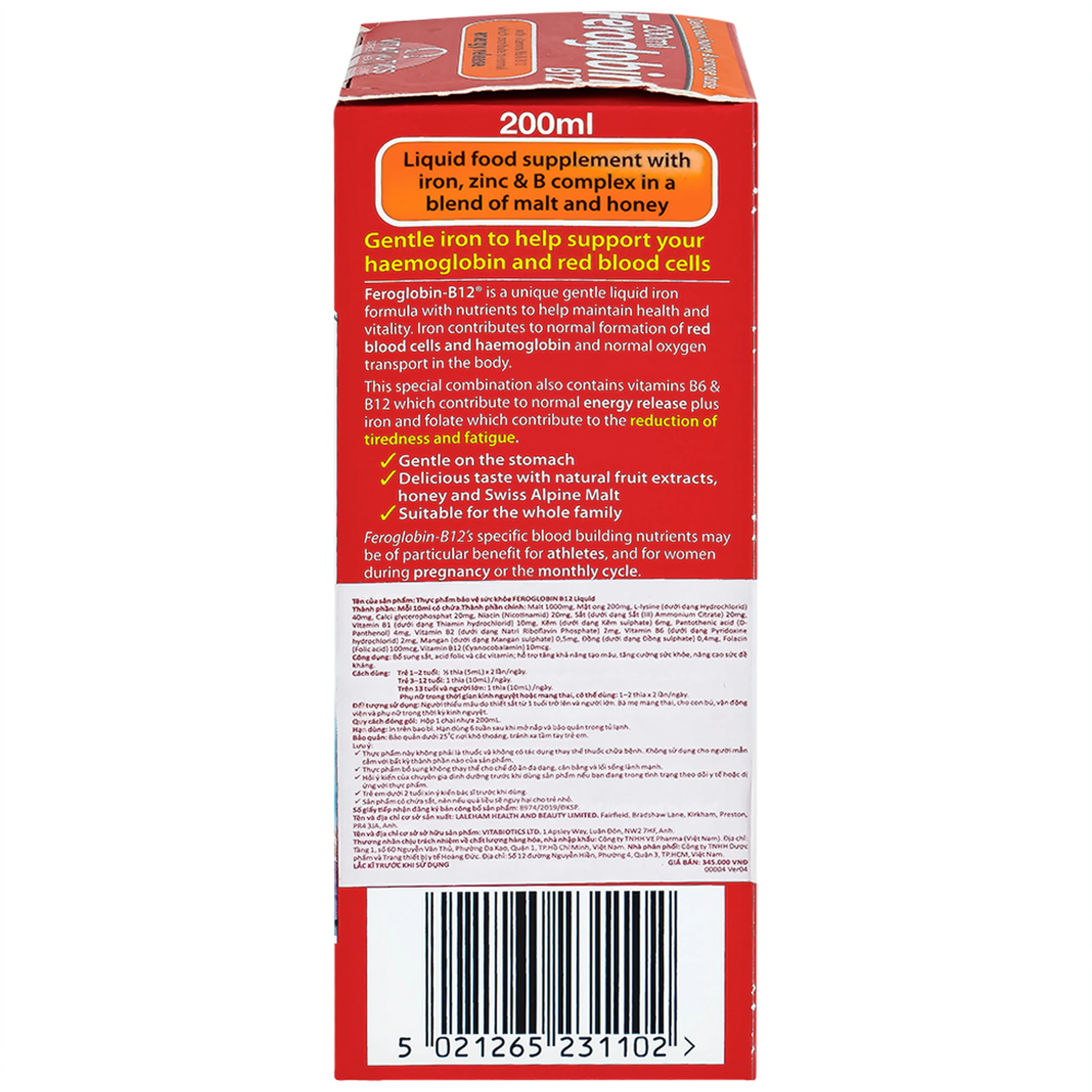 Siro hỗ trợ tăng khả năng tạo máu Vitabiotics Feroglobin B12 (200ml)