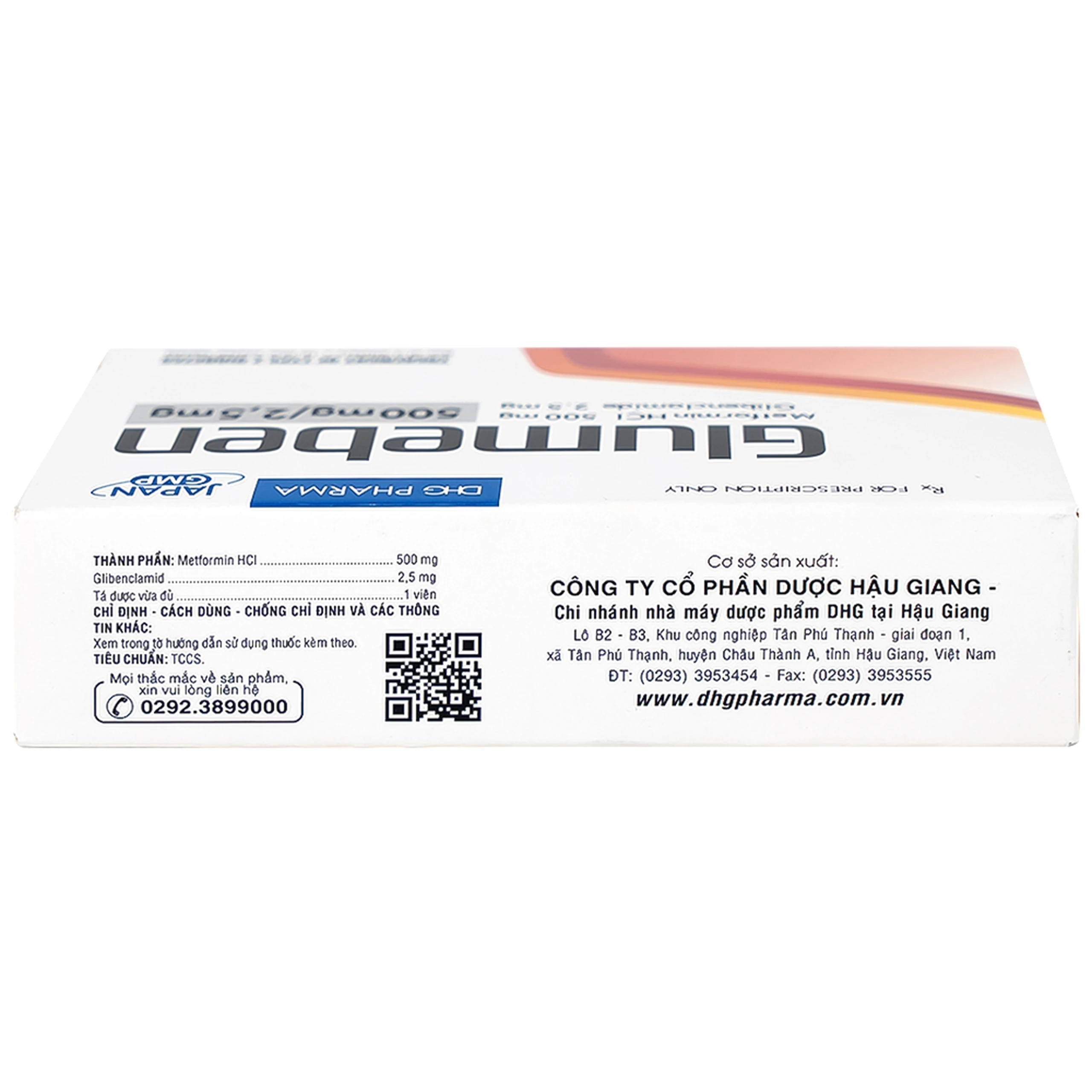 Thuốc Glumeben 500mg/2,5mg DHG điều trị đái tháo đường típ 2 (3 vỉ x 10 viên)