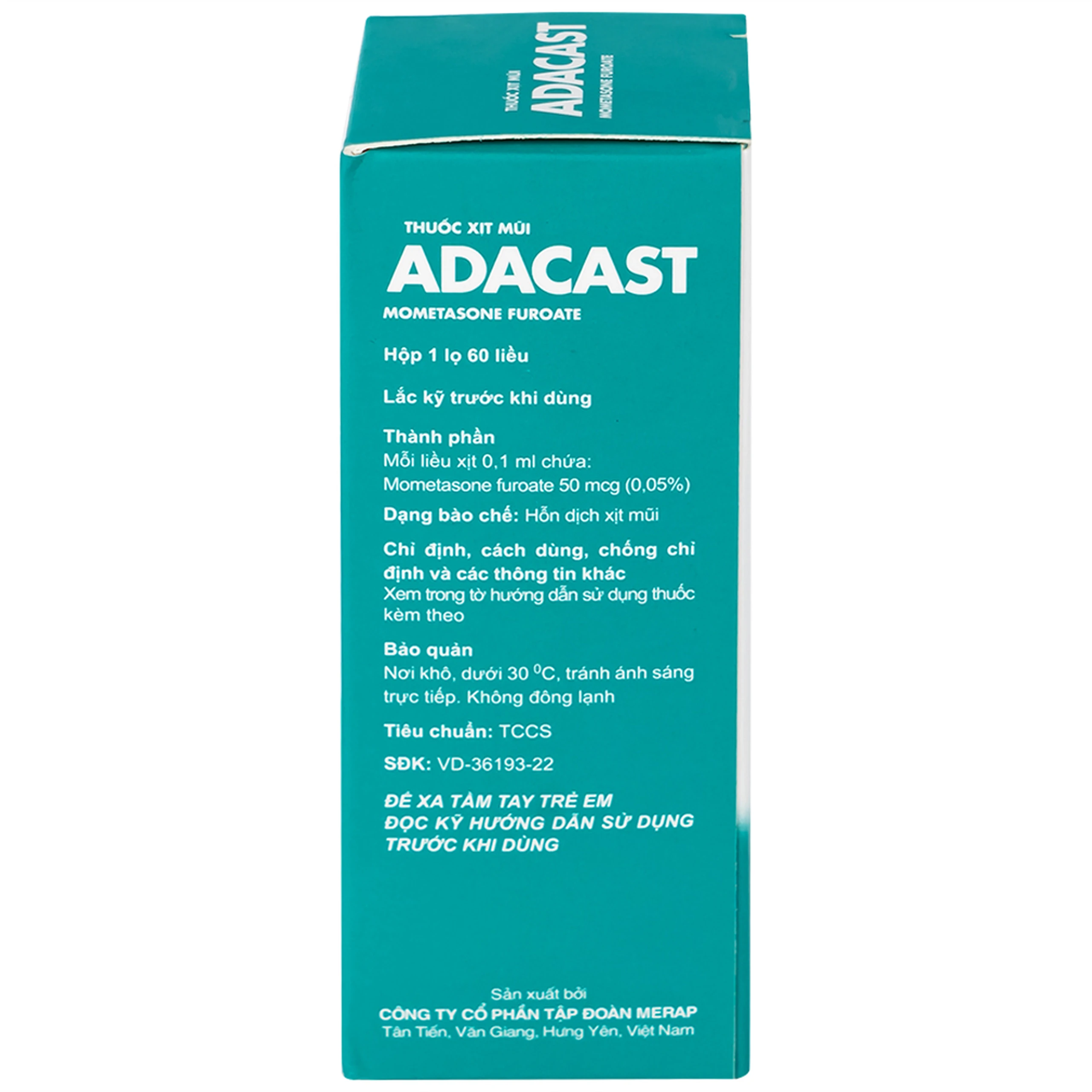 Thuốc xịt mũi Adacast Meraplion điều trị viêm mũi dị ứng, sung huyết và mất mùi, viêm mũi xoang (60 liều)