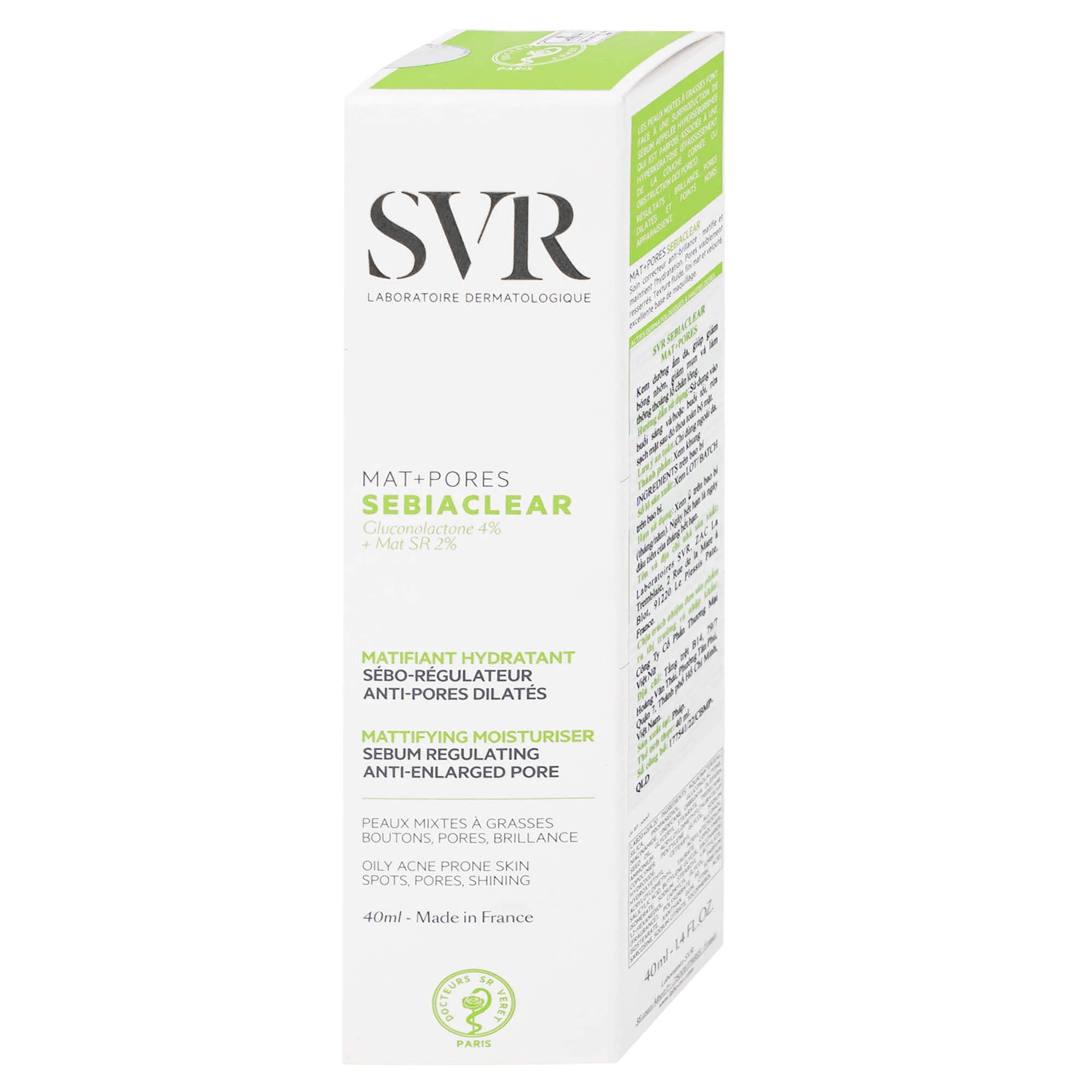 Kem SVR Sebiaclear Mat And Pores điều hòa bã nhờn, dưỡng ẩm, thu nhỏ lỗ chân lông (40ml)