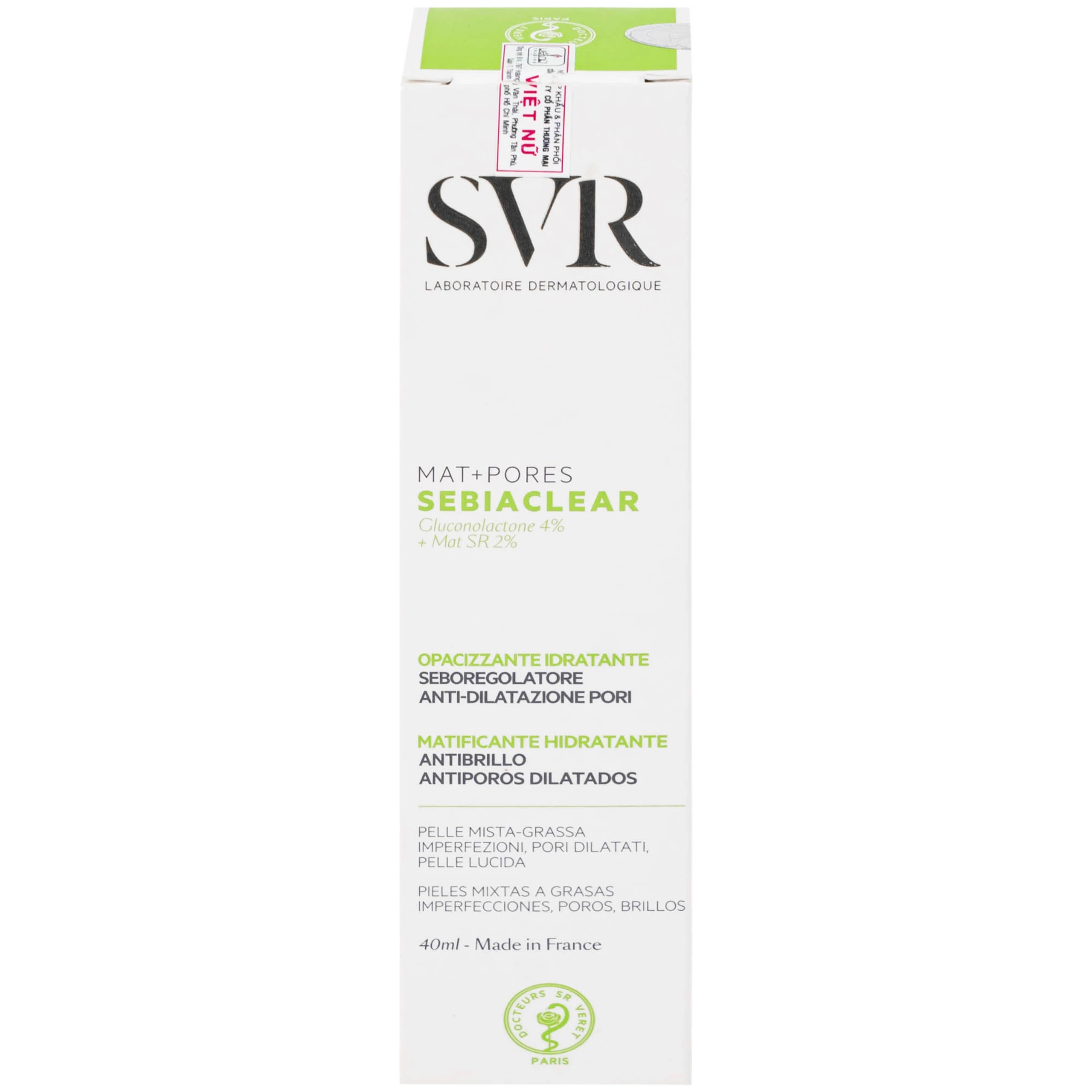 Kem SVR Sebiaclear Mat And Pores điều hòa bã nhờn, dưỡng ẩm, thu nhỏ lỗ chân lông (40ml)