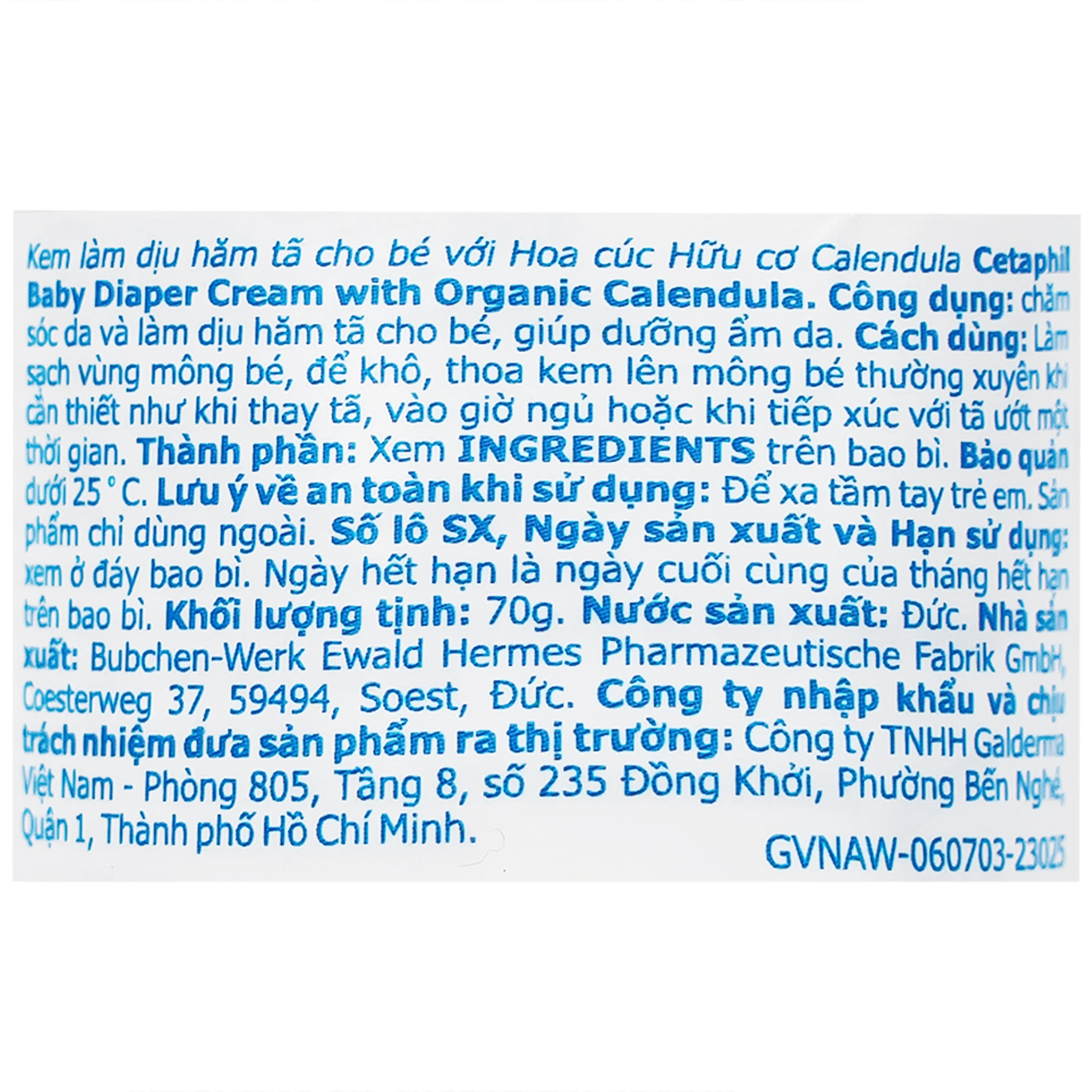 Kem bôi hăm cho bé Cetaphil Diaper Cream Calendula dịu nhẹ và phục hồi cho da (70g)