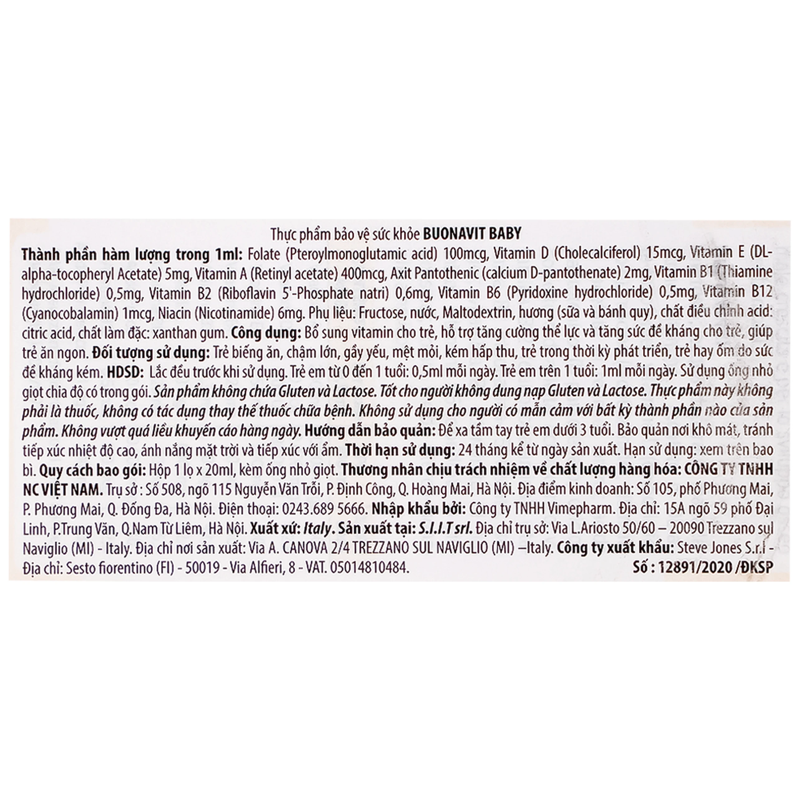 Dung dịch bổ sung vitamin cho trẻ Buona Bounavit Baby (20ml)