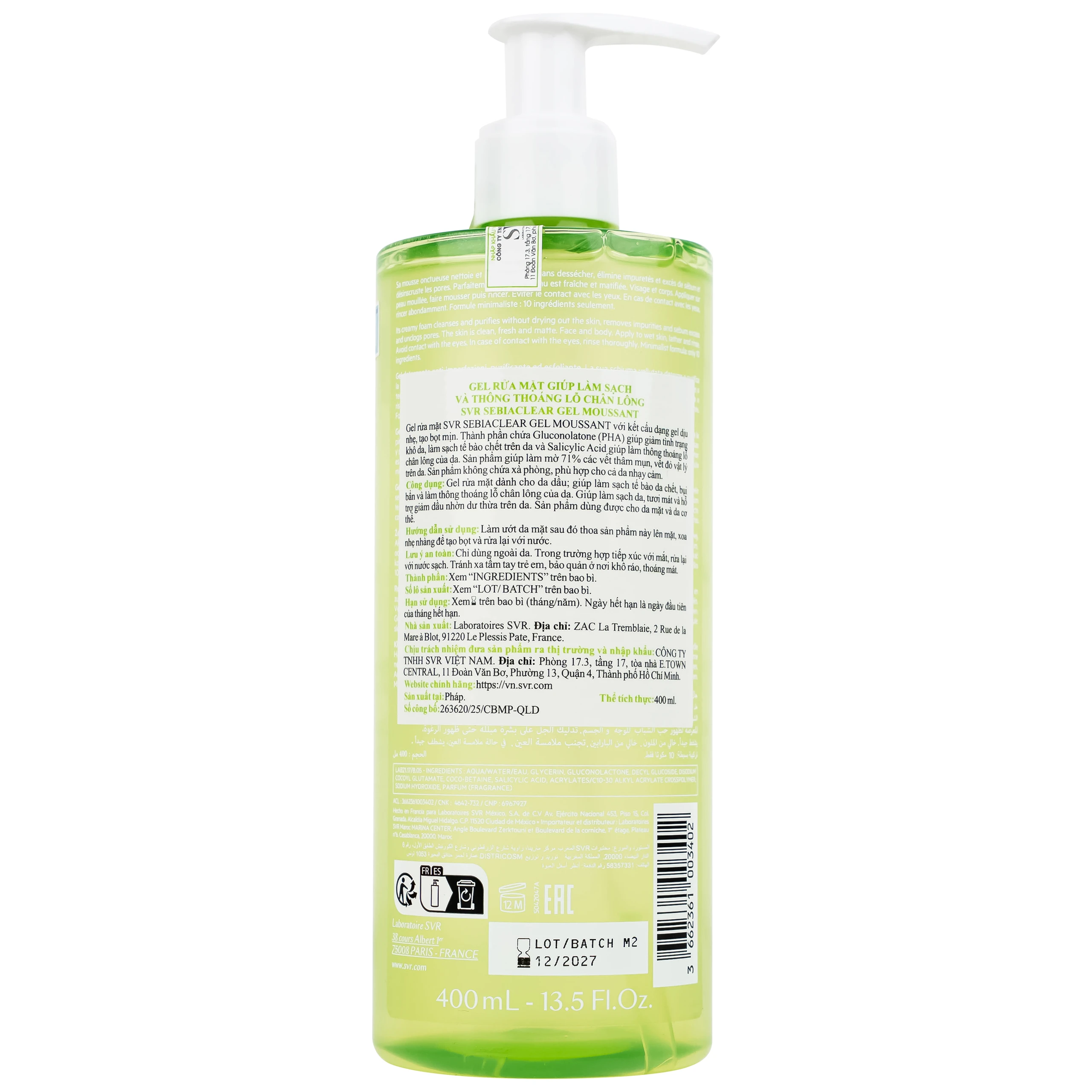 Gel rửa mặt SVR Sebiaclear Moussant làm sạch và giảm dầu cho da dầu (400ml)