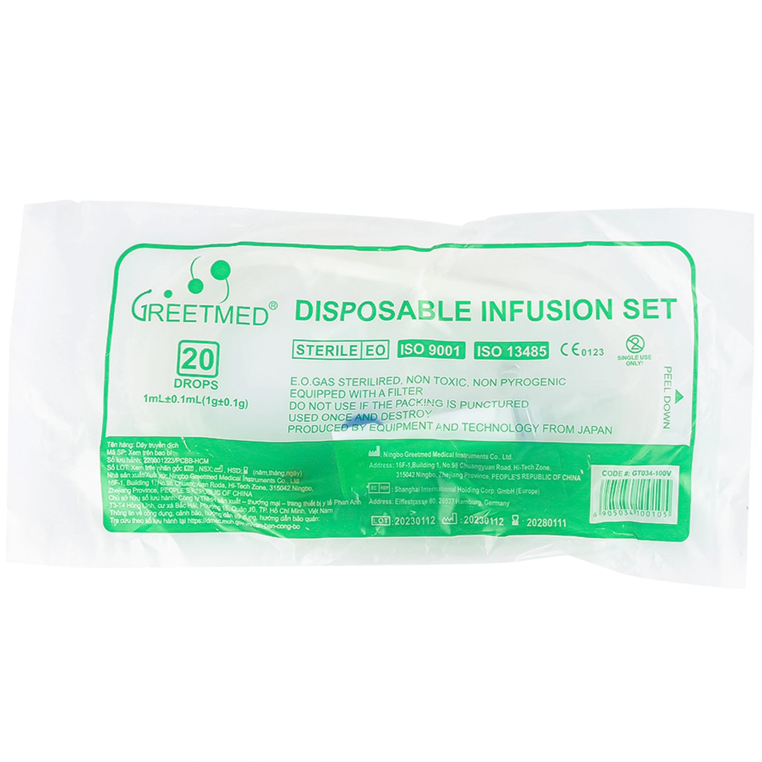 Dây truyền dịch kim bướm Greetmed 22G dùng để truyền dịch cho bệnh nhân