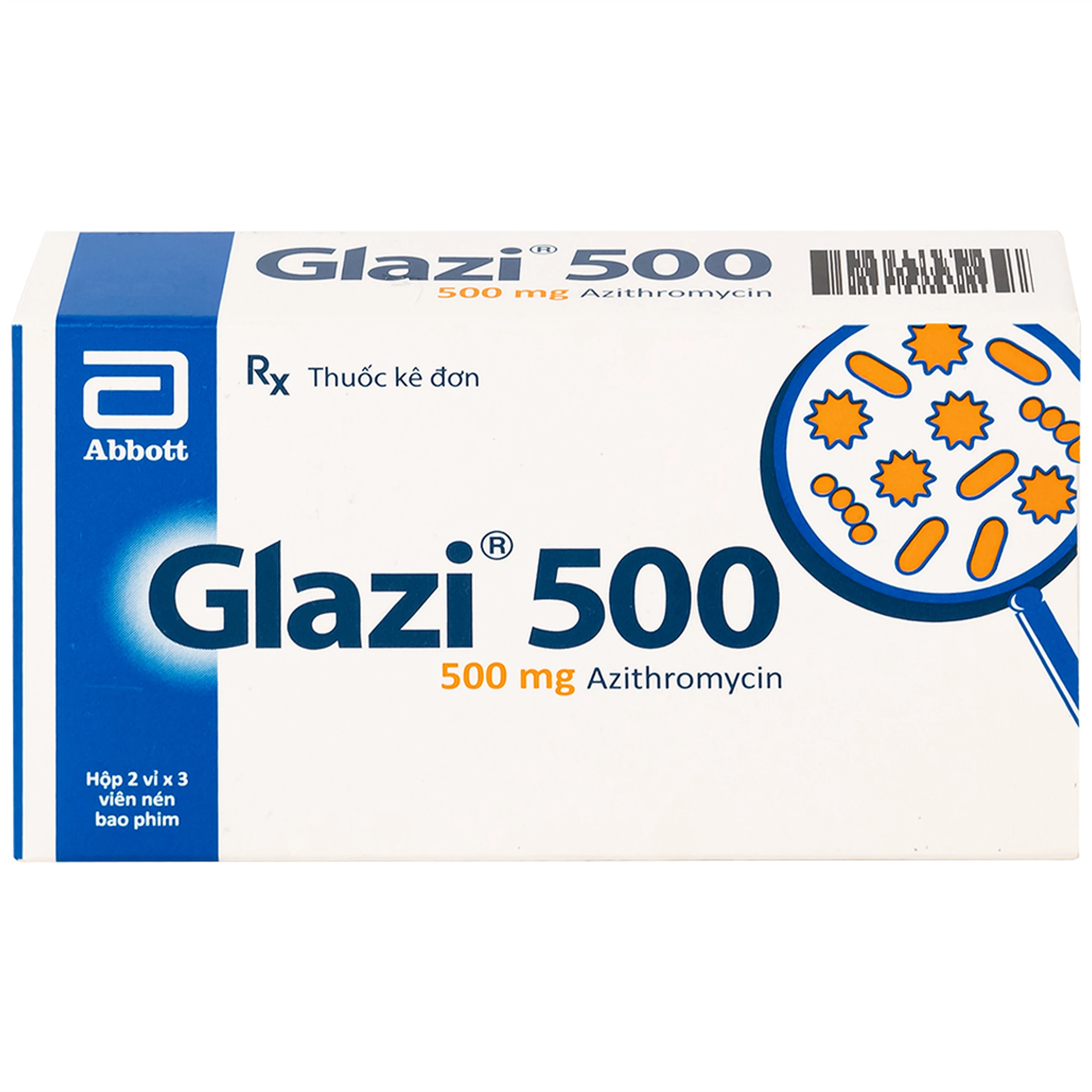 Thuốc Glazi 500 Abbott điều trị viêm xoang cấp, viêm tai giữa cấp, viêm họng, viêm amidan (2 vỉ x 3 viên) 