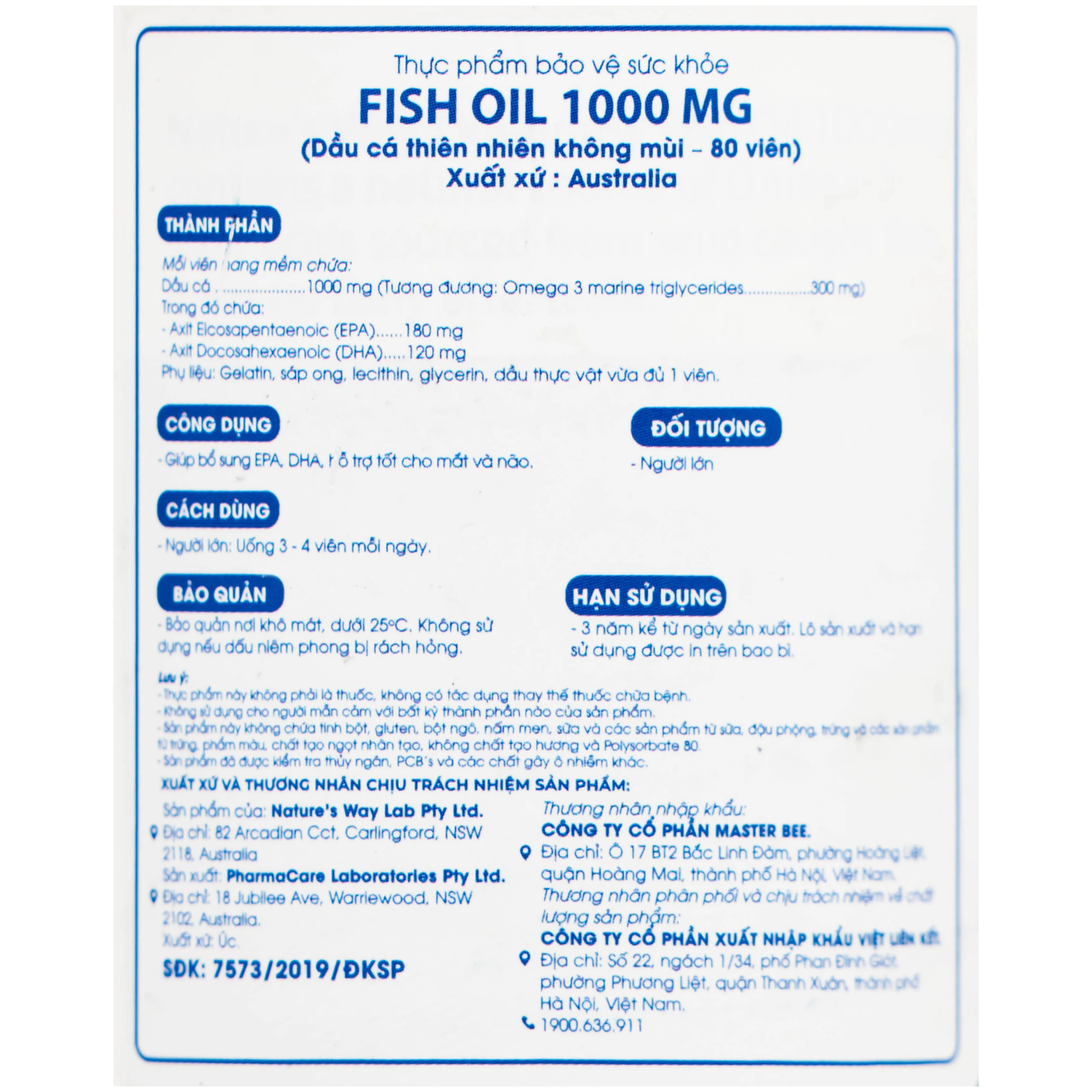 Viên hỗ trợ bổ não Odourless Fish Oil 1000mg Nature's Way (80 viên)