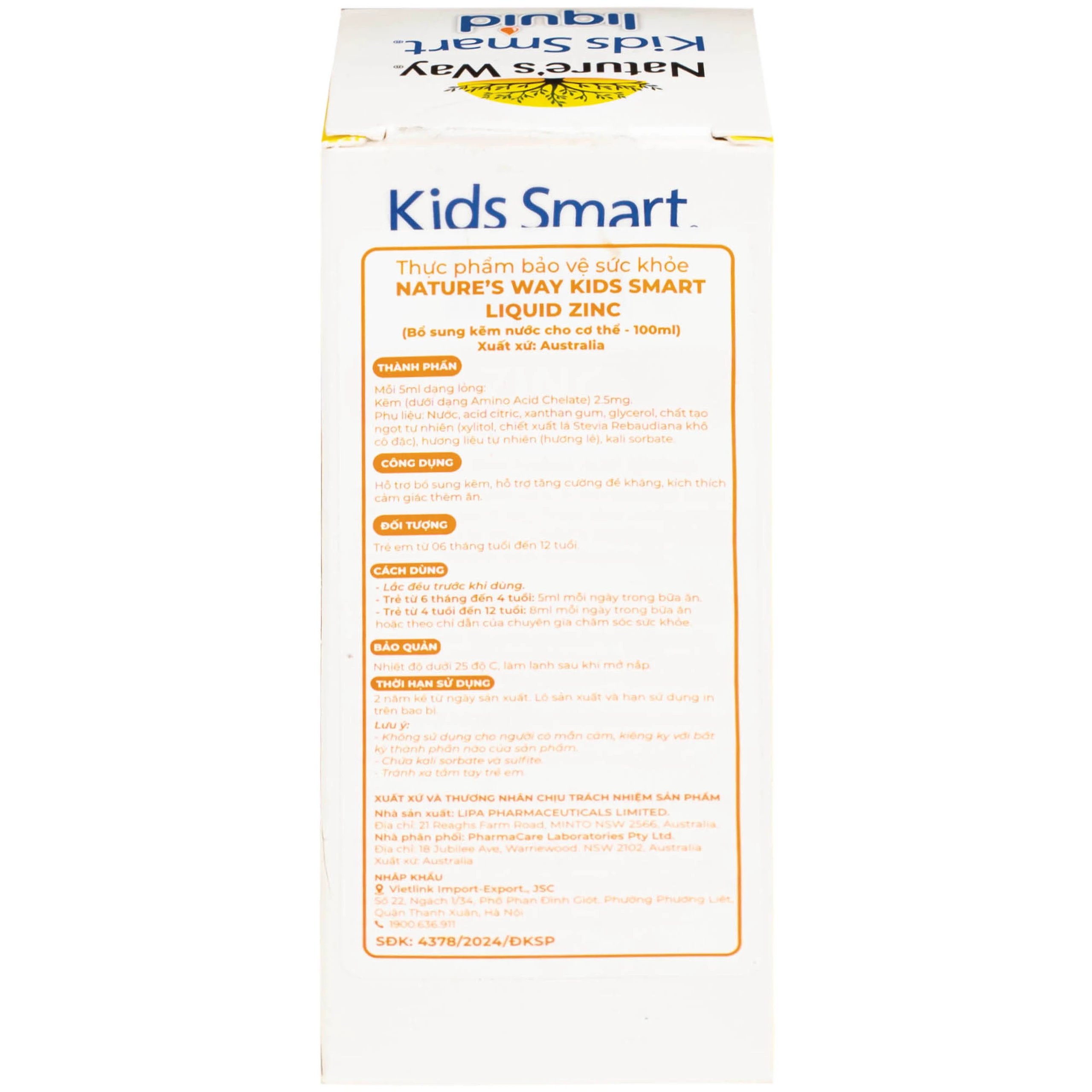 Siro hỗ trợ kích thích thèm ăn Kids Smart Liquid Zinc Nature's Way (100ml)