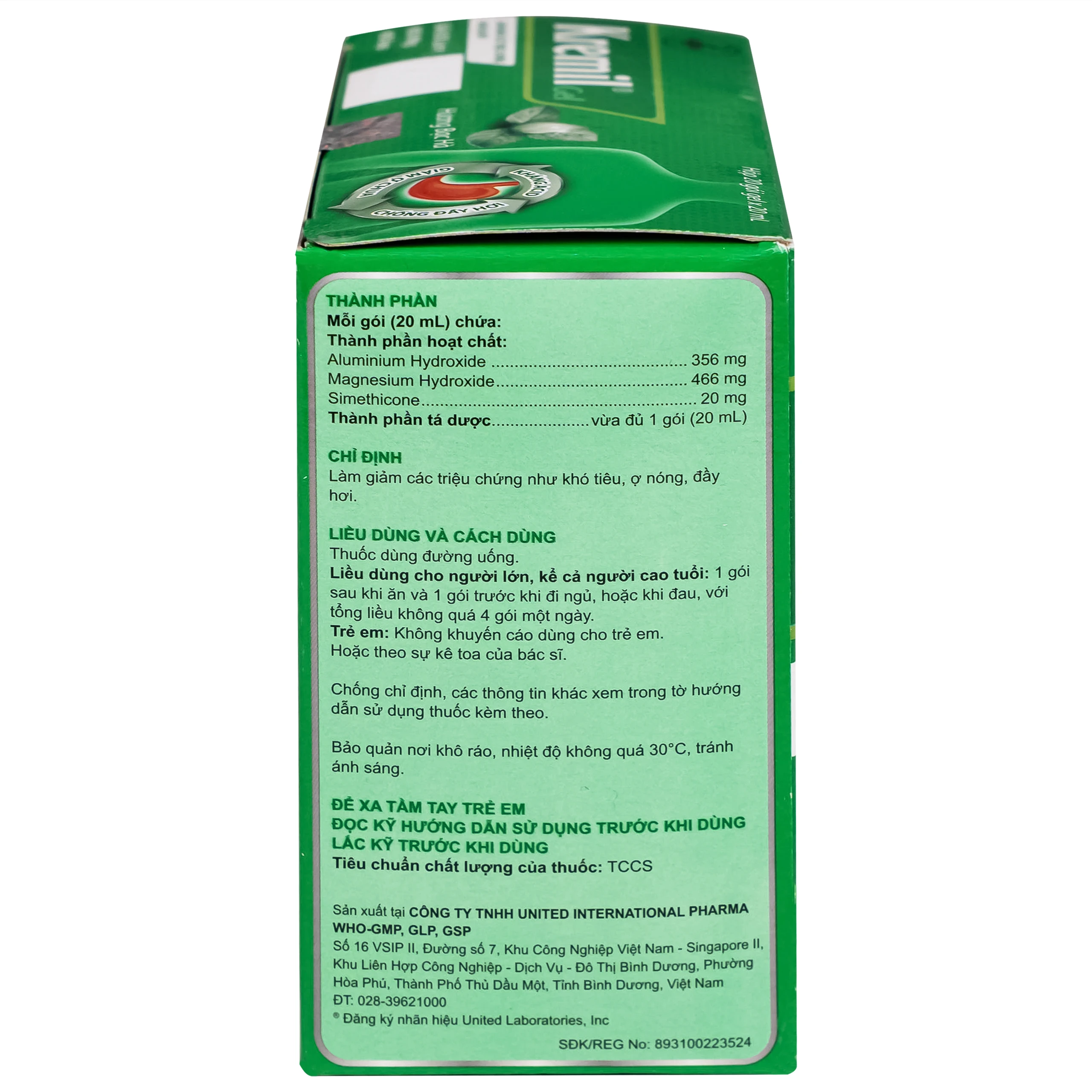 Thuốc Kremil Gel Bạc Hà United làm giảm các triệu chứng như khó tiêu, ợ nóng, đầy hơi (20 gói x 20ml)