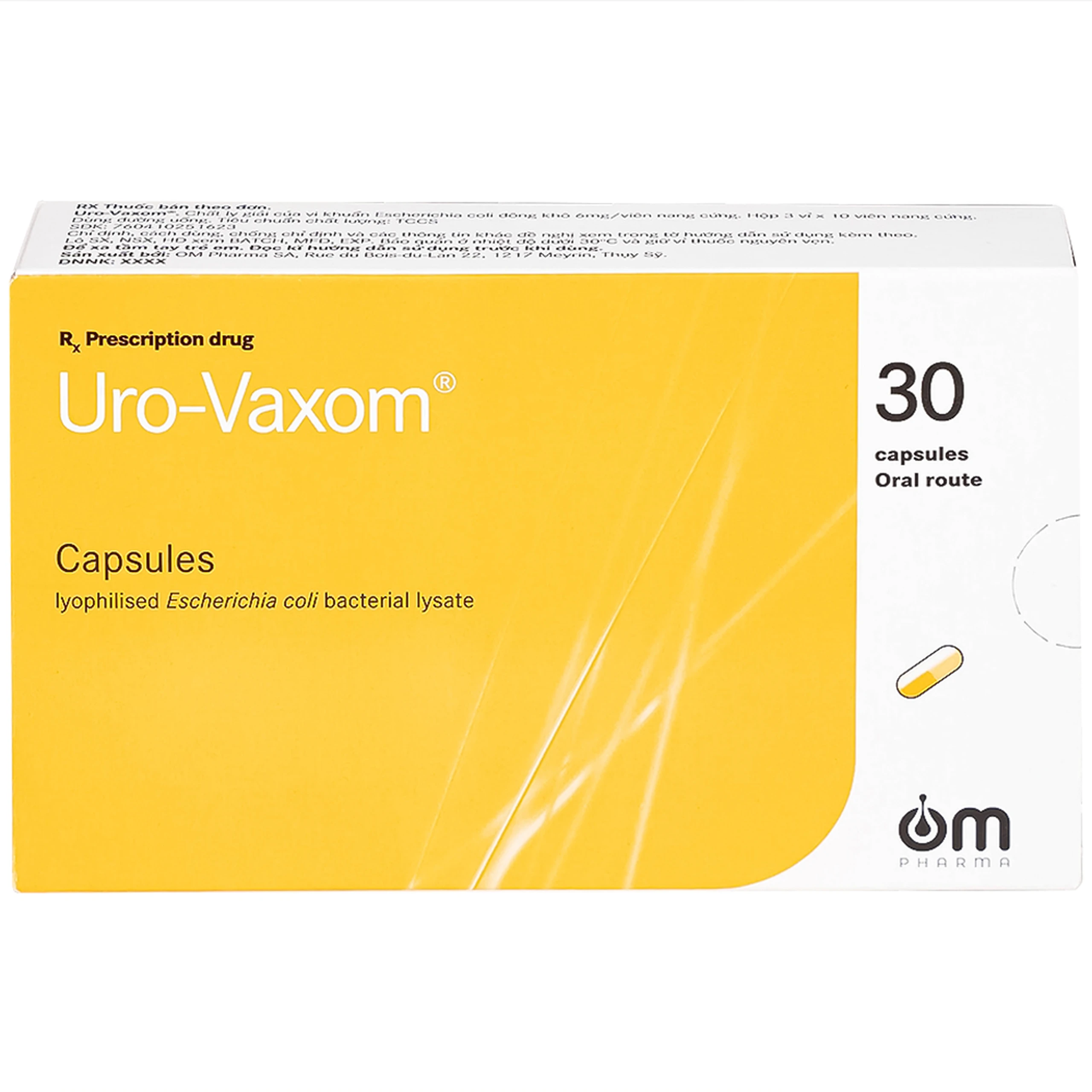 Thuốc Uro-Vaxom OM Pharma tăng cường miễn dịch do nhiễm khuẩn đường tiết niệu (3 vỉ x 10 viên)
