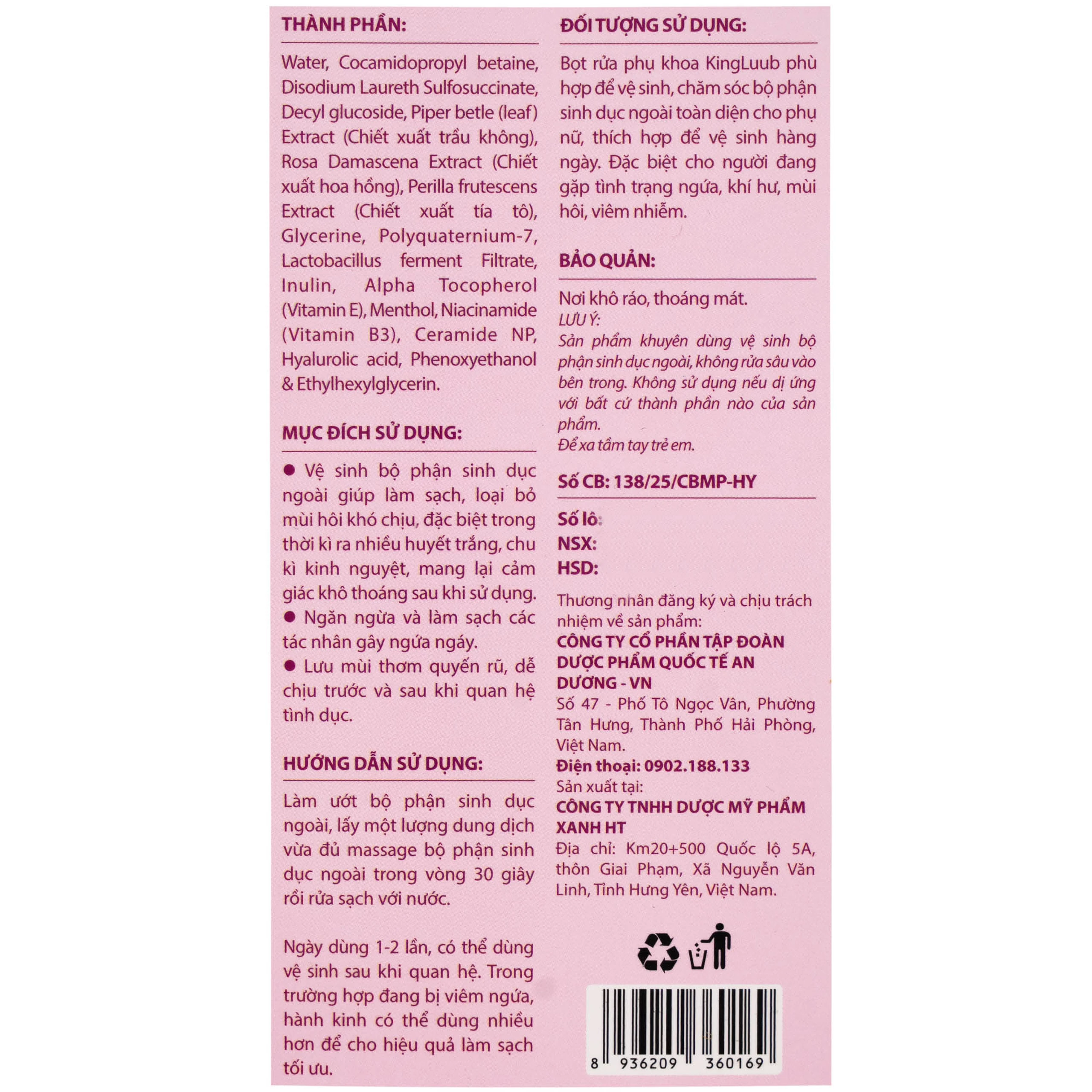 Bọt vệ sinh phụ nữ Kingluub làm sạch, khử mùi hương hoa hồng (100ml)