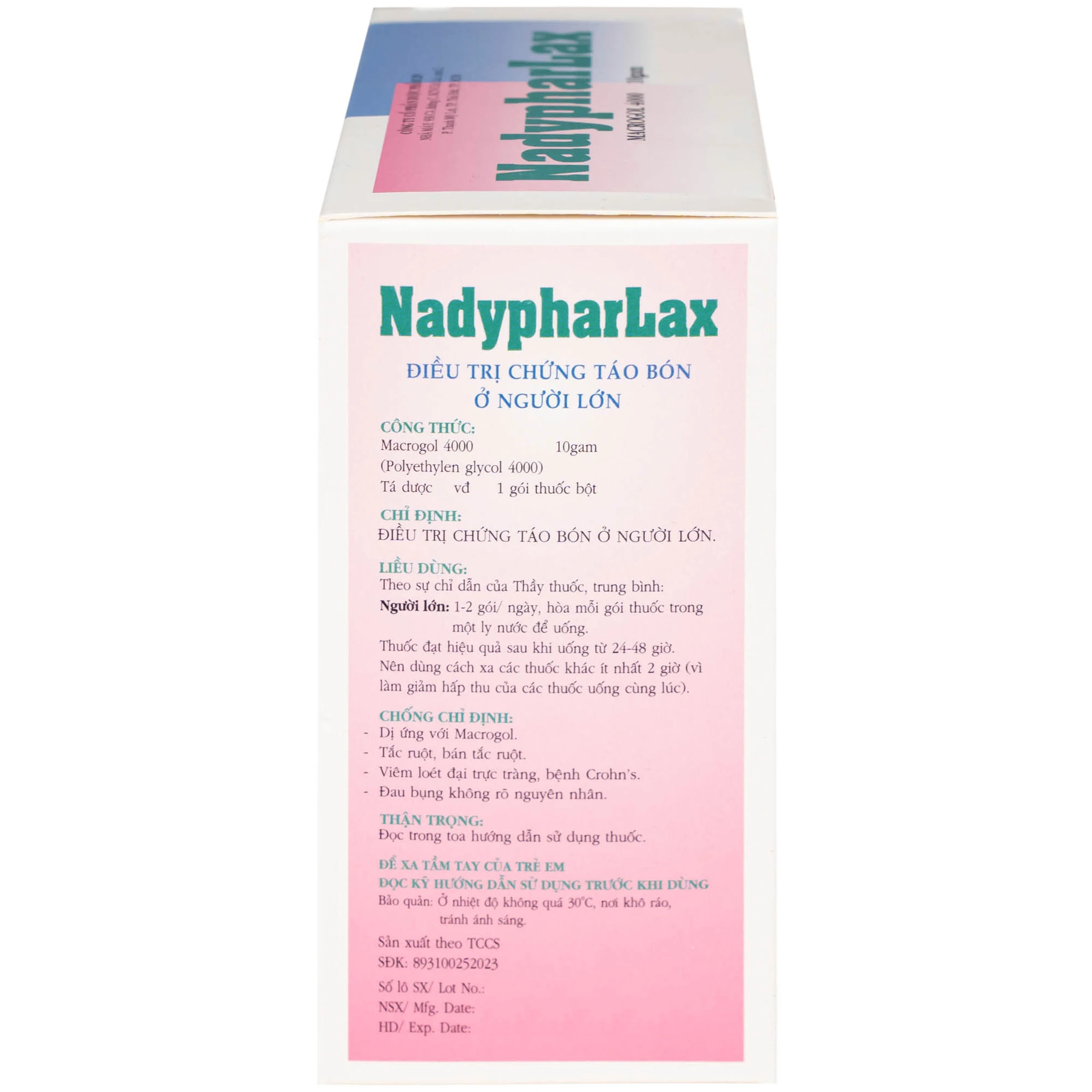 Thuốc NadypharLax 10g Nadyphar điều trị chứng táo bón ở người lớn (Hộp 20 gói)