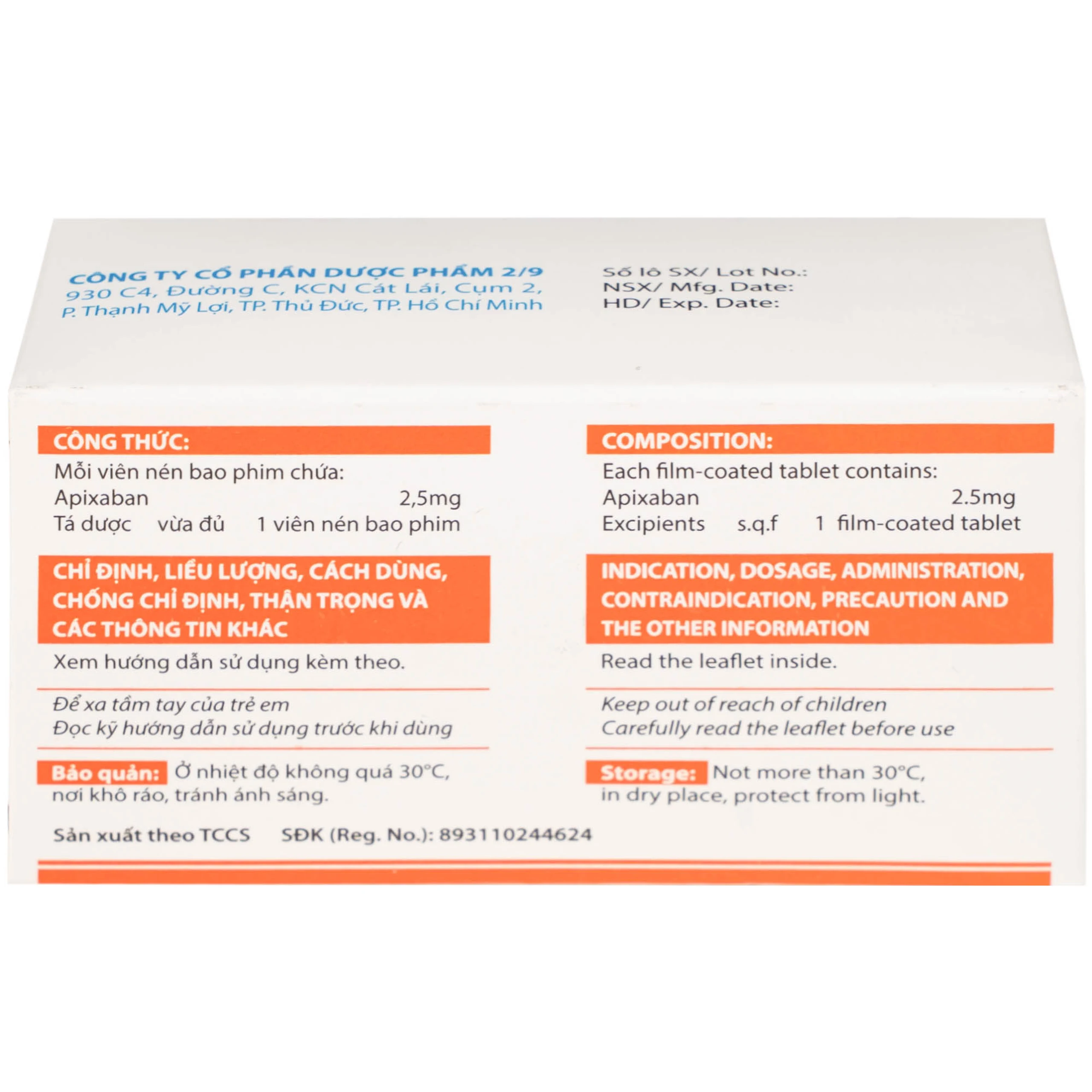 NDP-Apixan 2.5mg Nadyphar phòng ngừa biến cố thuyên tắc huyết khối tĩnh mạch (10 vỉ x 10 viên)