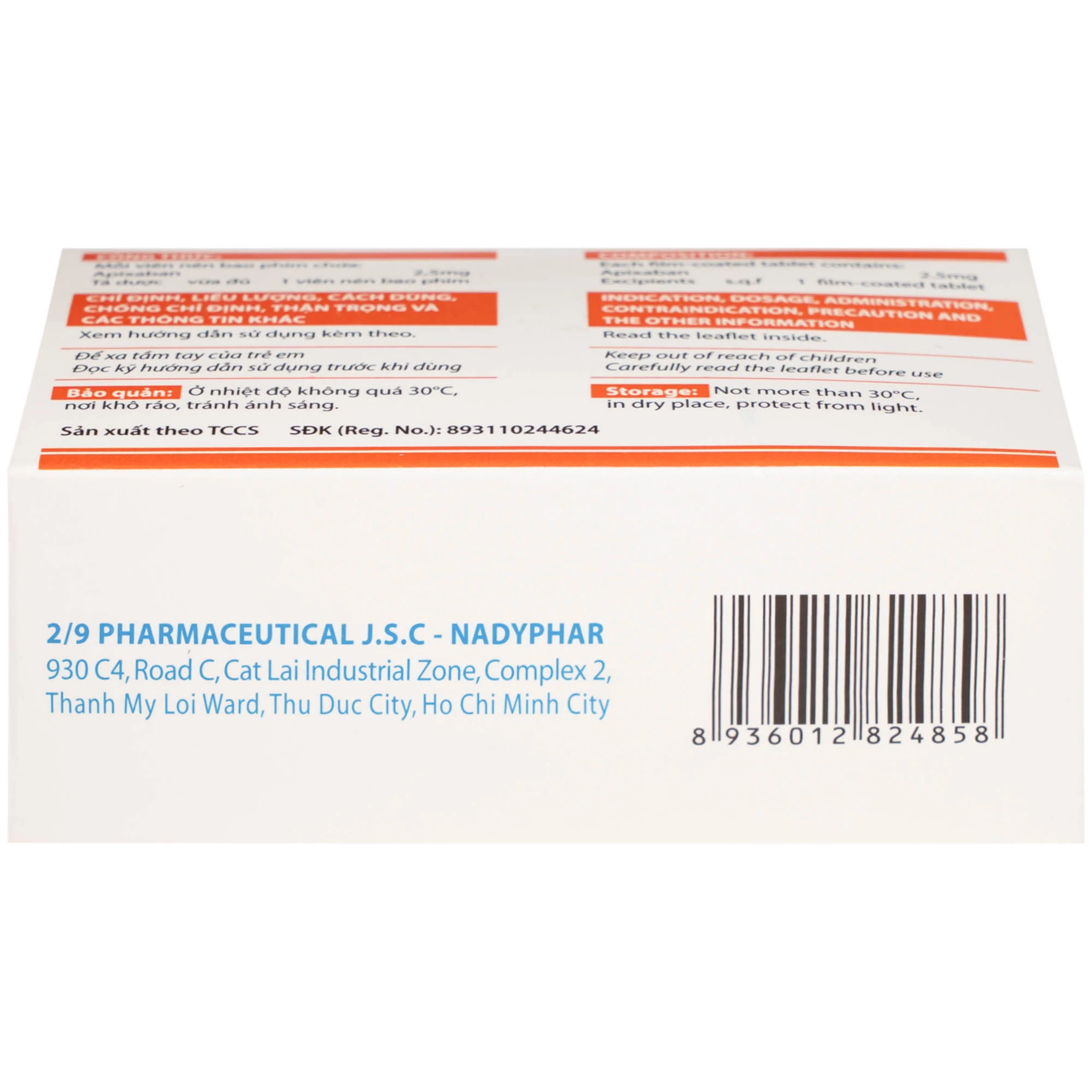 NDP-Apixan 2.5mg Nadyphar phòng ngừa biến cố thuyên tắc huyết khối tĩnh mạch (10 vỉ x 10 viên)