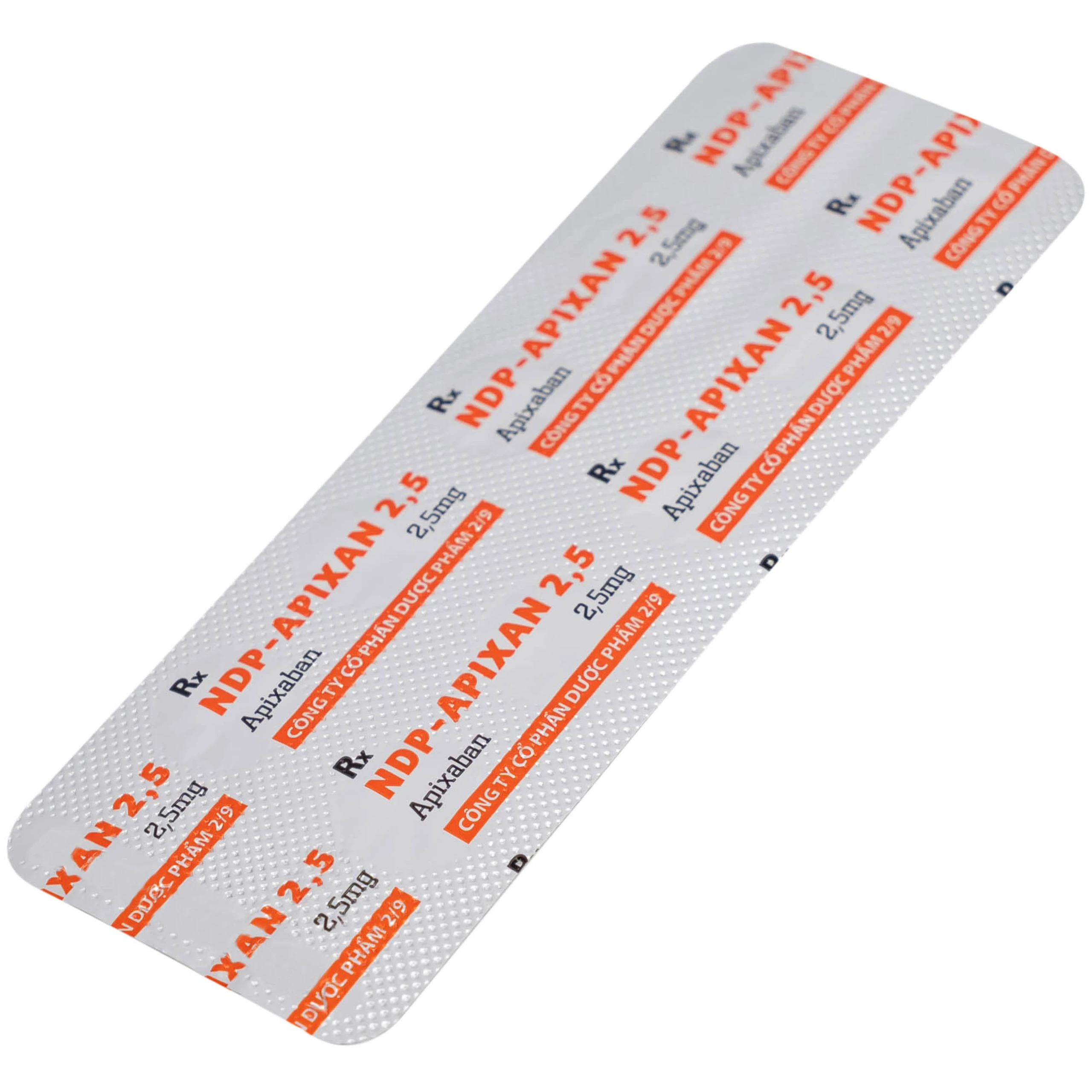 NDP-Apixan 2.5mg Nadyphar phòng ngừa biến cố thuyên tắc huyết khối tĩnh mạch (10 vỉ x 10 viên)