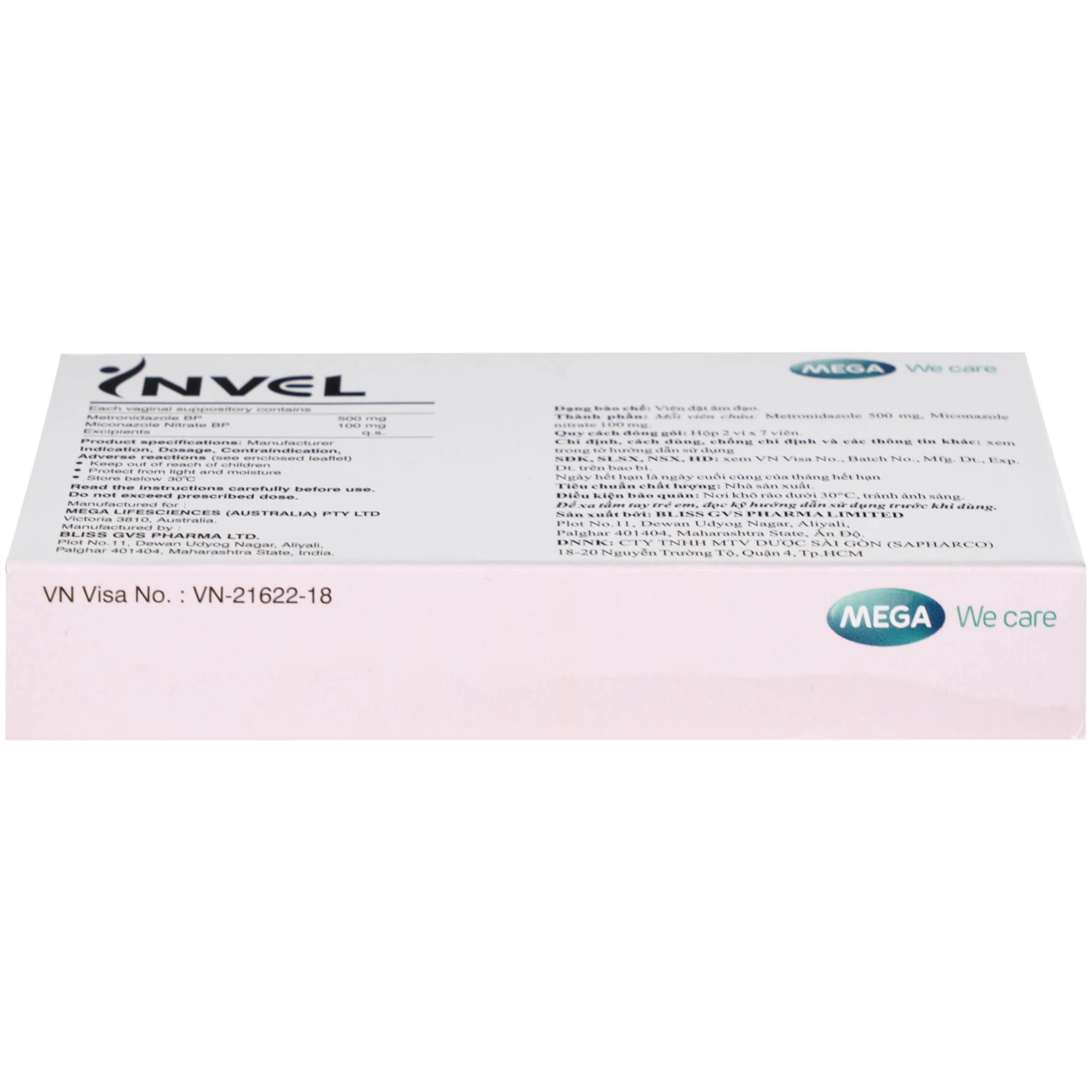 Thuốc Invel Mega Bliss GVS Pharma điều trị viêm âm đạo do nấm, vi khuẩn hoặc trichomonas (2 vỉ x 7 viên)
