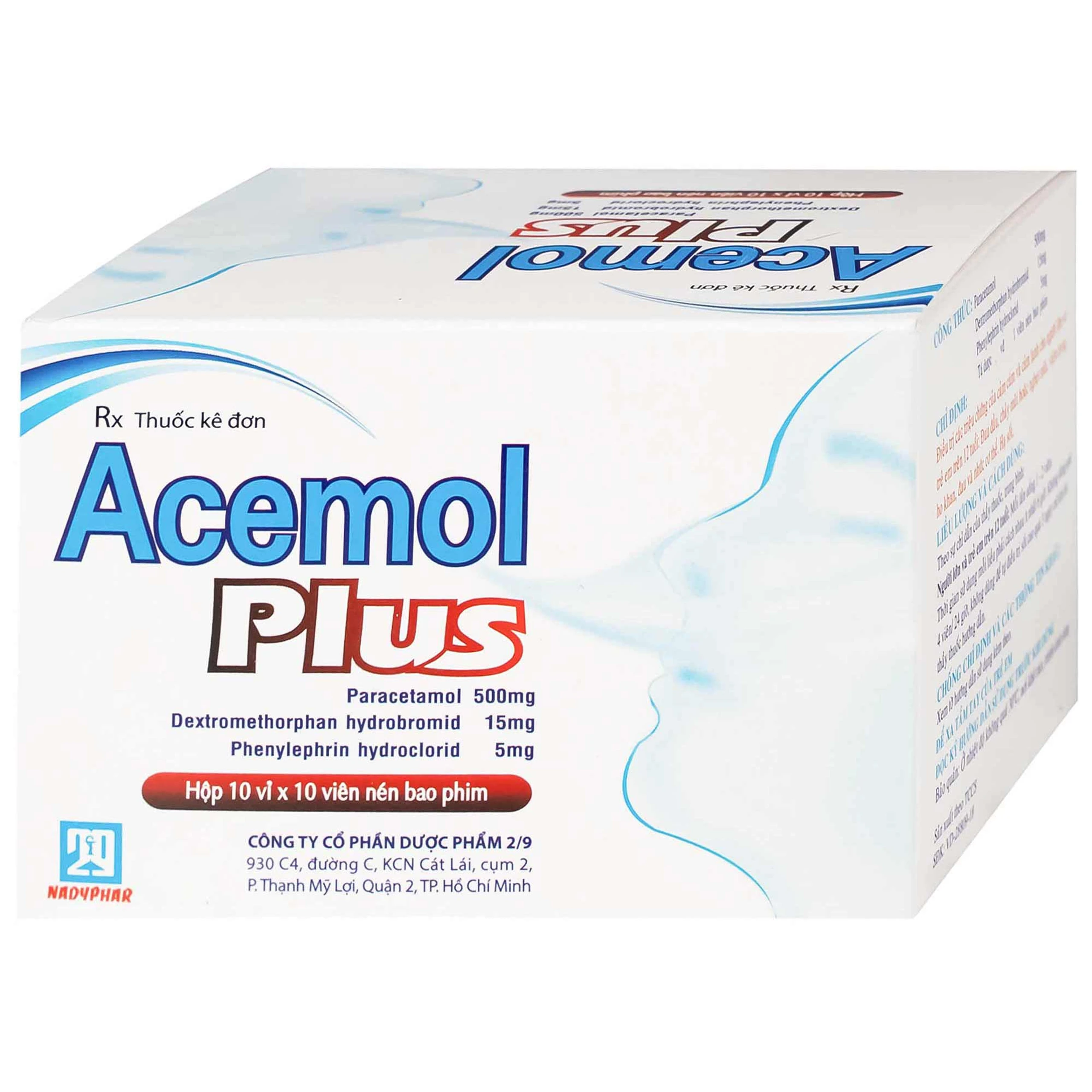 Thuốc Acemol Plus Nadyphar điều trị các triệu chứng của cảm cúm và cảm lạnh cho người lớn và trẻ em trên 12 tuổi (10 vỉ x 10 viên) 2