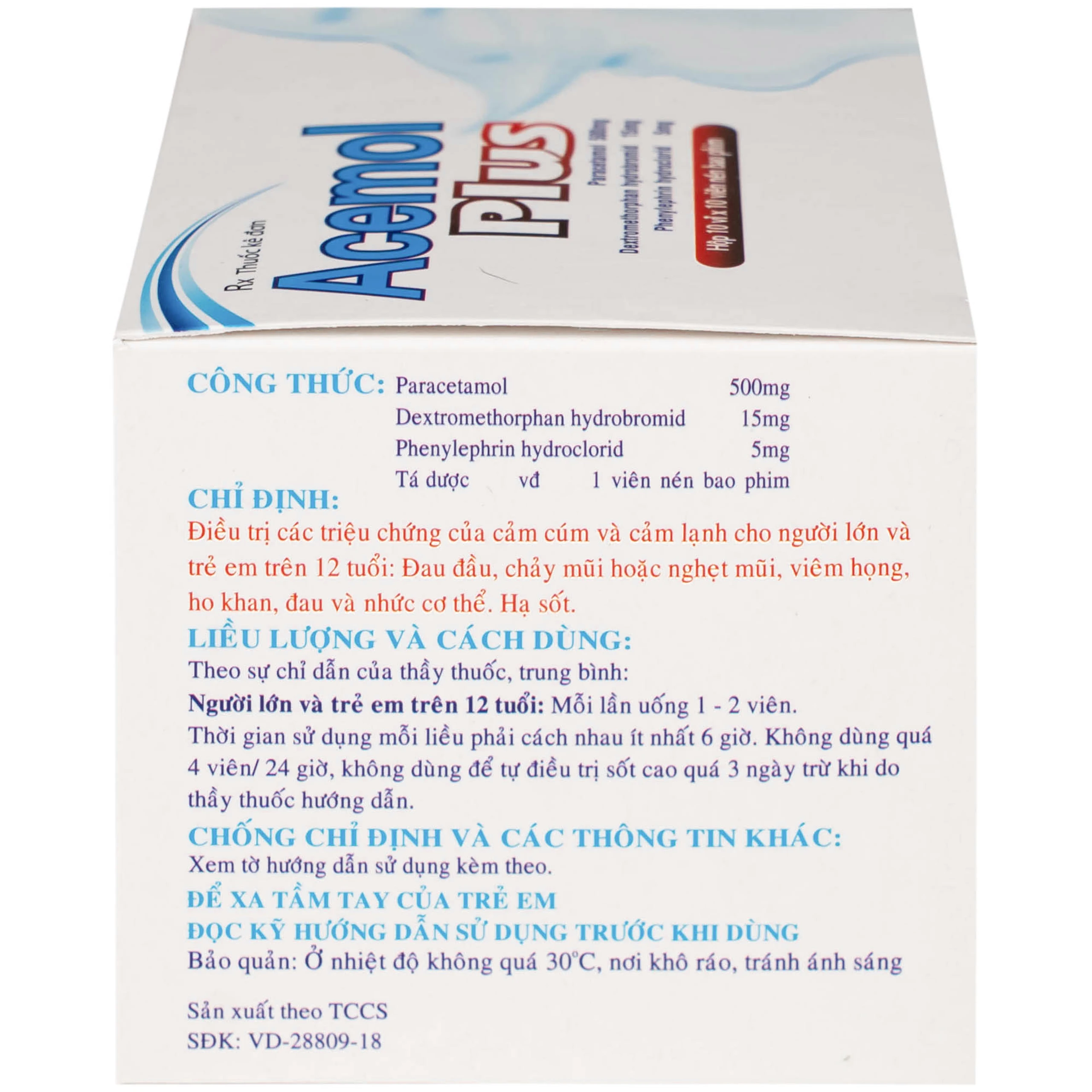 Thuốc Acemol Plus Nadyphar điều trị các triệu chứng của cảm cúm và cảm lạnh cho người lớn và trẻ em trên 12 tuổi (10 vỉ x 10 viên) 6