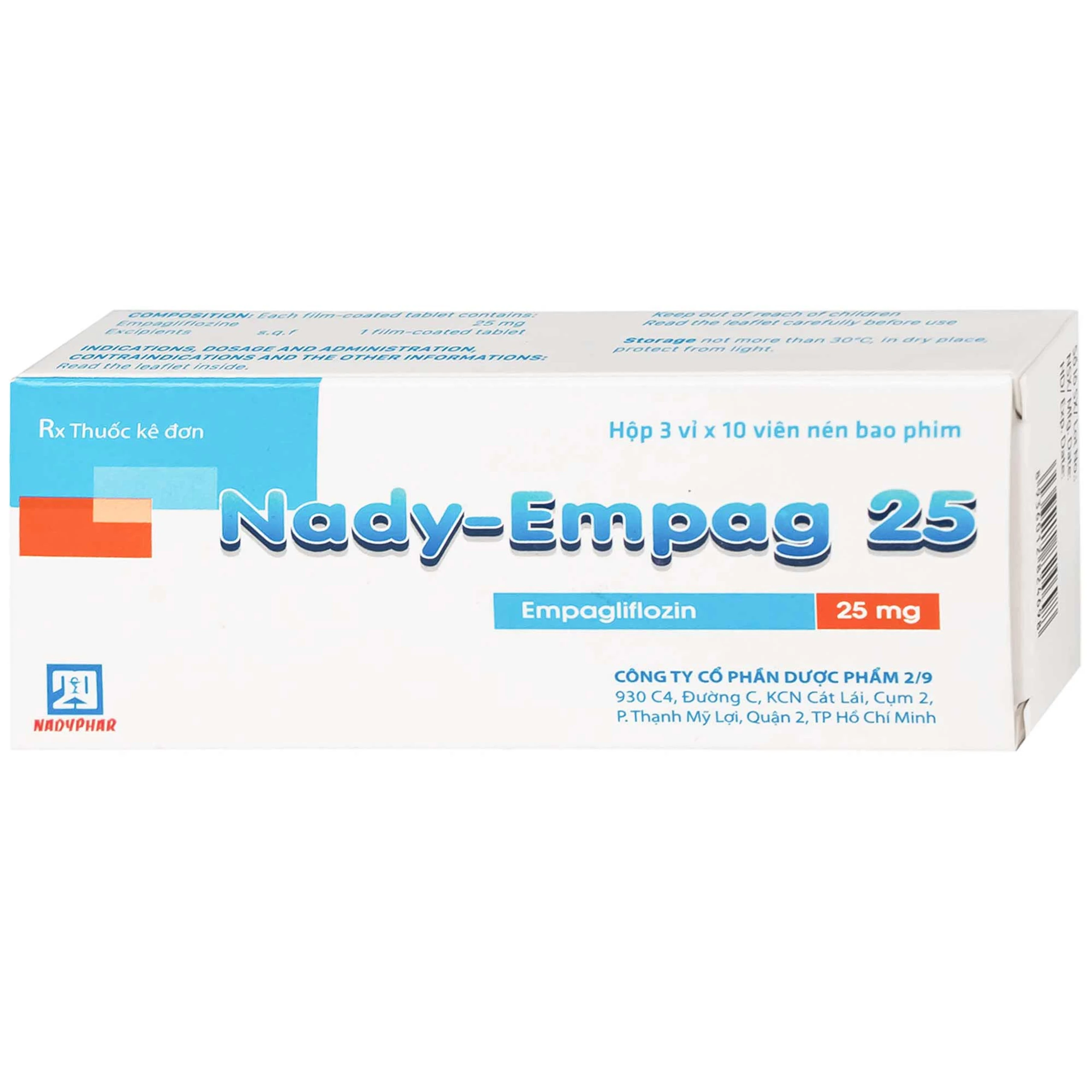 Thuốc Nady-Empag 25mg Nadyphar điều trị cho người lớn bị đái tháo đường type 2 (3 vỉ x 10 viên)