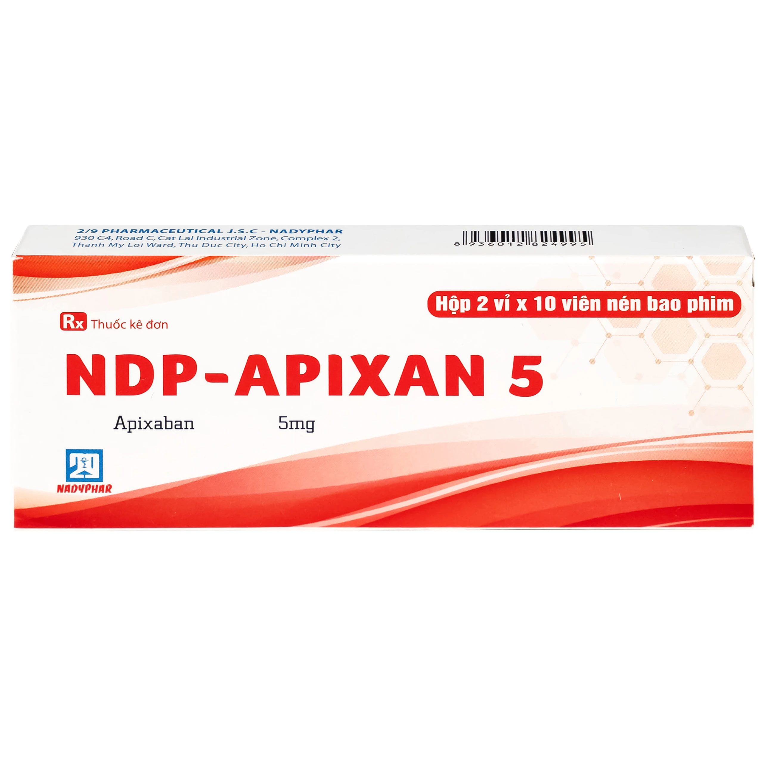 Thuốc NDP-Apixan 5mg Nadyphar hỗ trợ phòng ngừa đột quỵ, tăng huyết áp (2 vỉ x 10 viên)