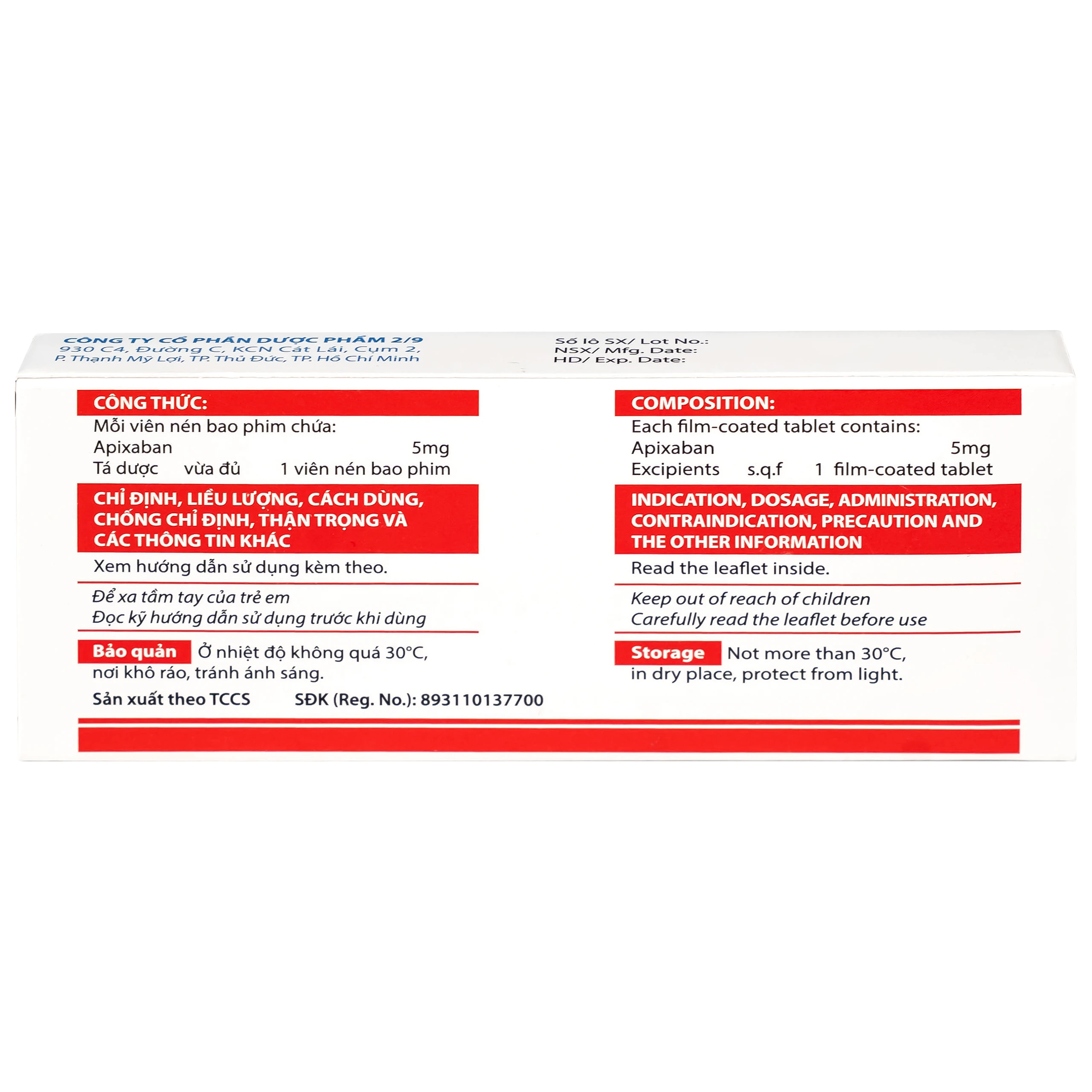 Thuốc NDP-Apixan 5mg Nadyphar hỗ trợ phòng ngừa đột quỵ, tăng huyết áp (2 vỉ x 10 viên)