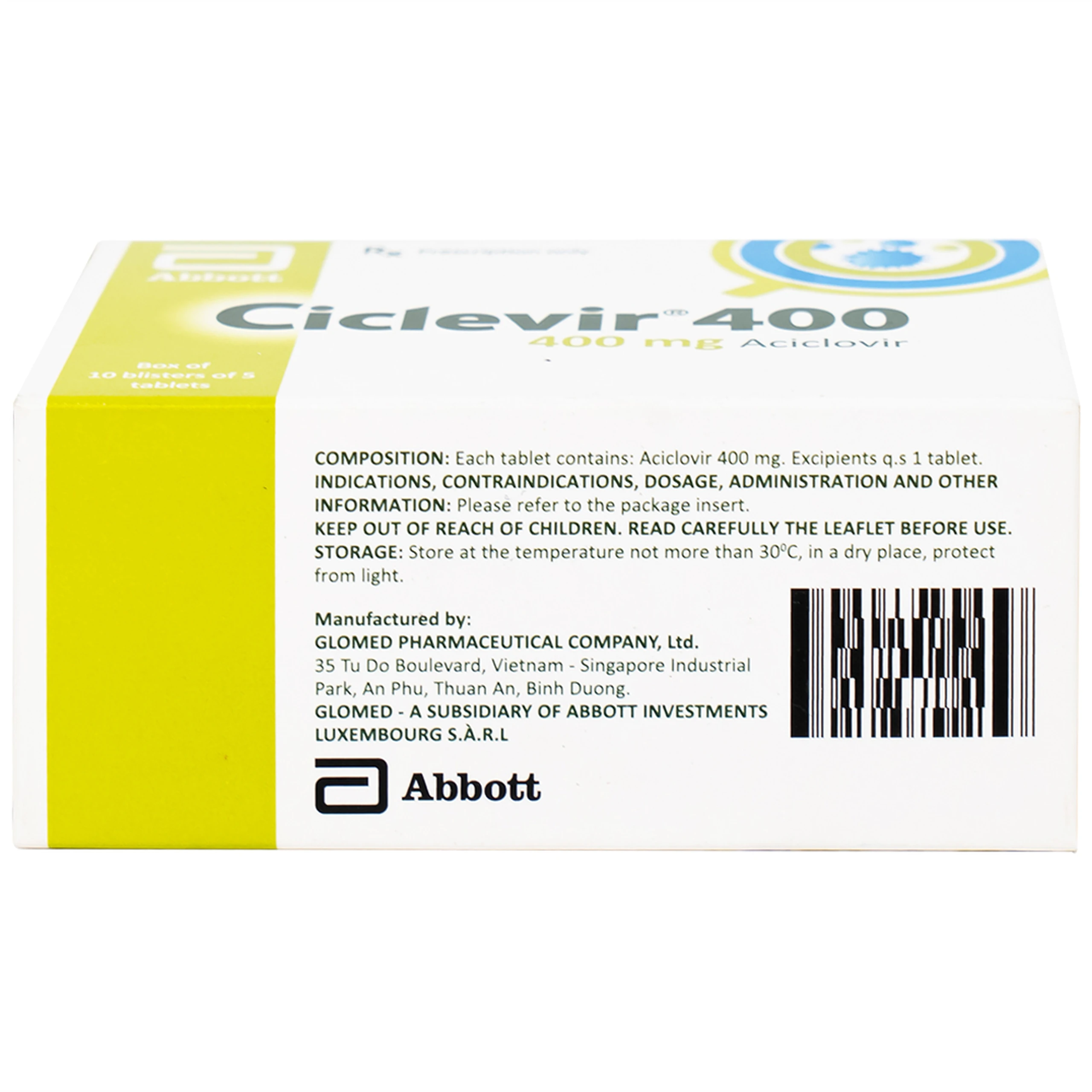Thuốc Ciclevir 400mg Abbott điều trị nhiễm virus Herpes simplex tuýp 1 và 2 (10 vỉ x 5 viên) 5