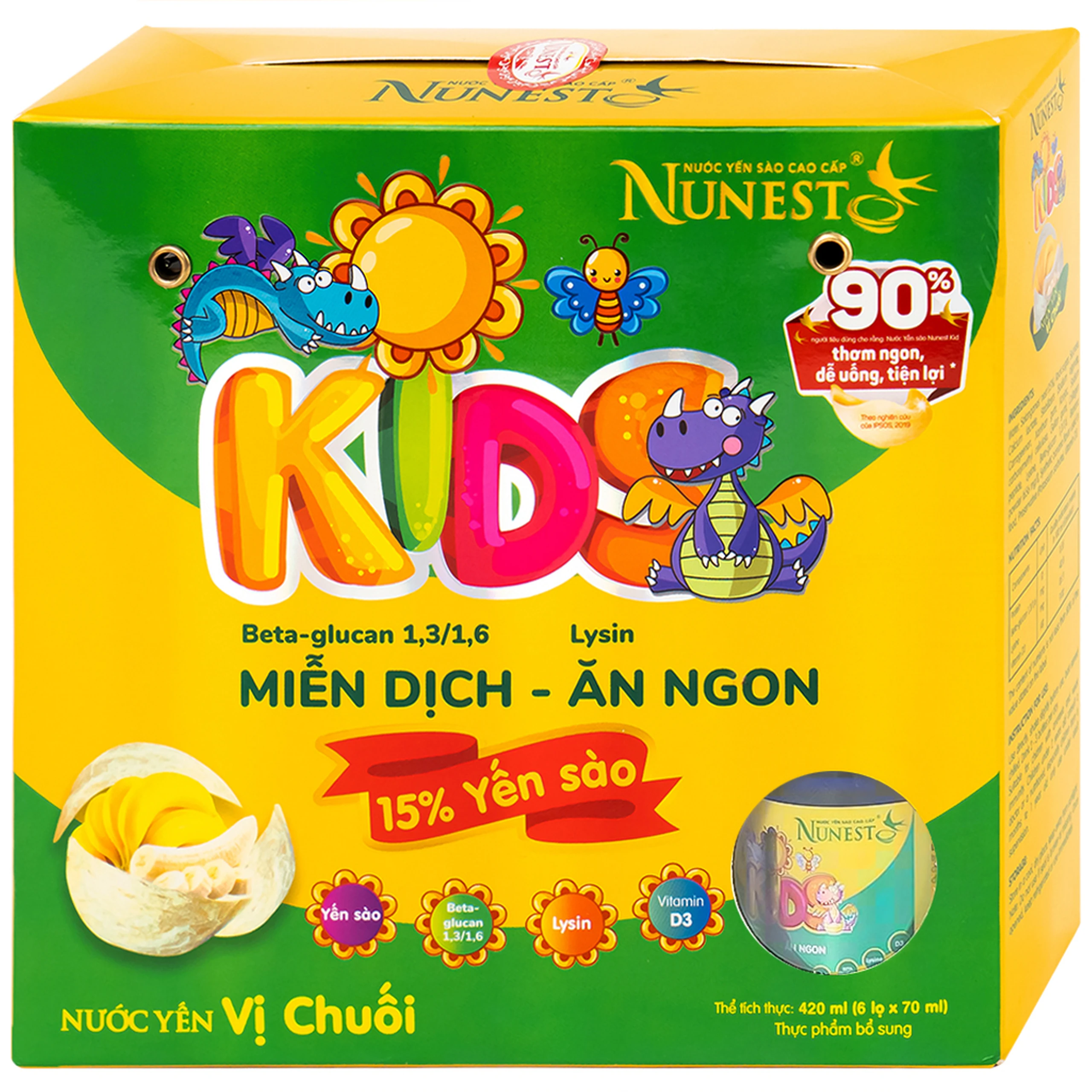 Nước Yến Sào Cao Cấp Cho Trẻ Em Nunest Kid Vị Chuối (6 hũ x 70ml)