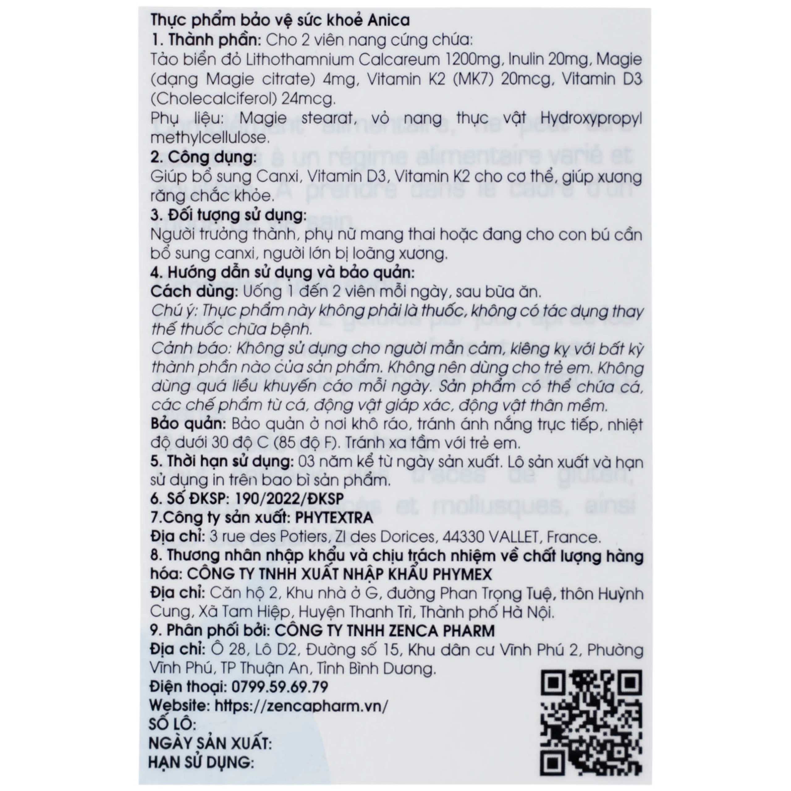 Viên uống bổ sung Canxi và Vitamin D3, K2, giúp xương răng chắc khỏe Anica Ocavill (60 viên)