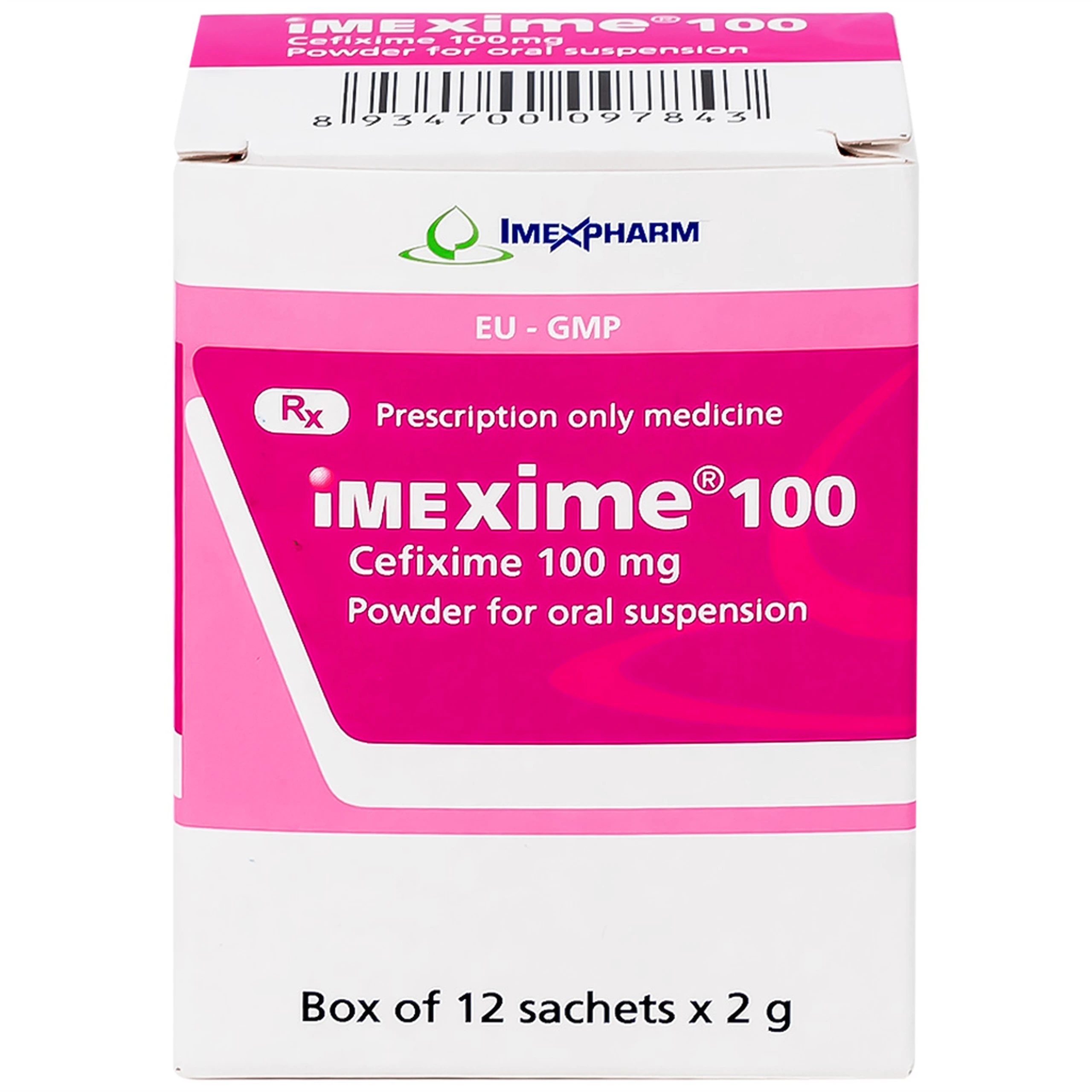 Hỗn dịch uống Imexime 100 Imexpharm điều trị nhiễm khuẩn đường tiết niệu, viêm thận - bể thận (12 gói x 2g)