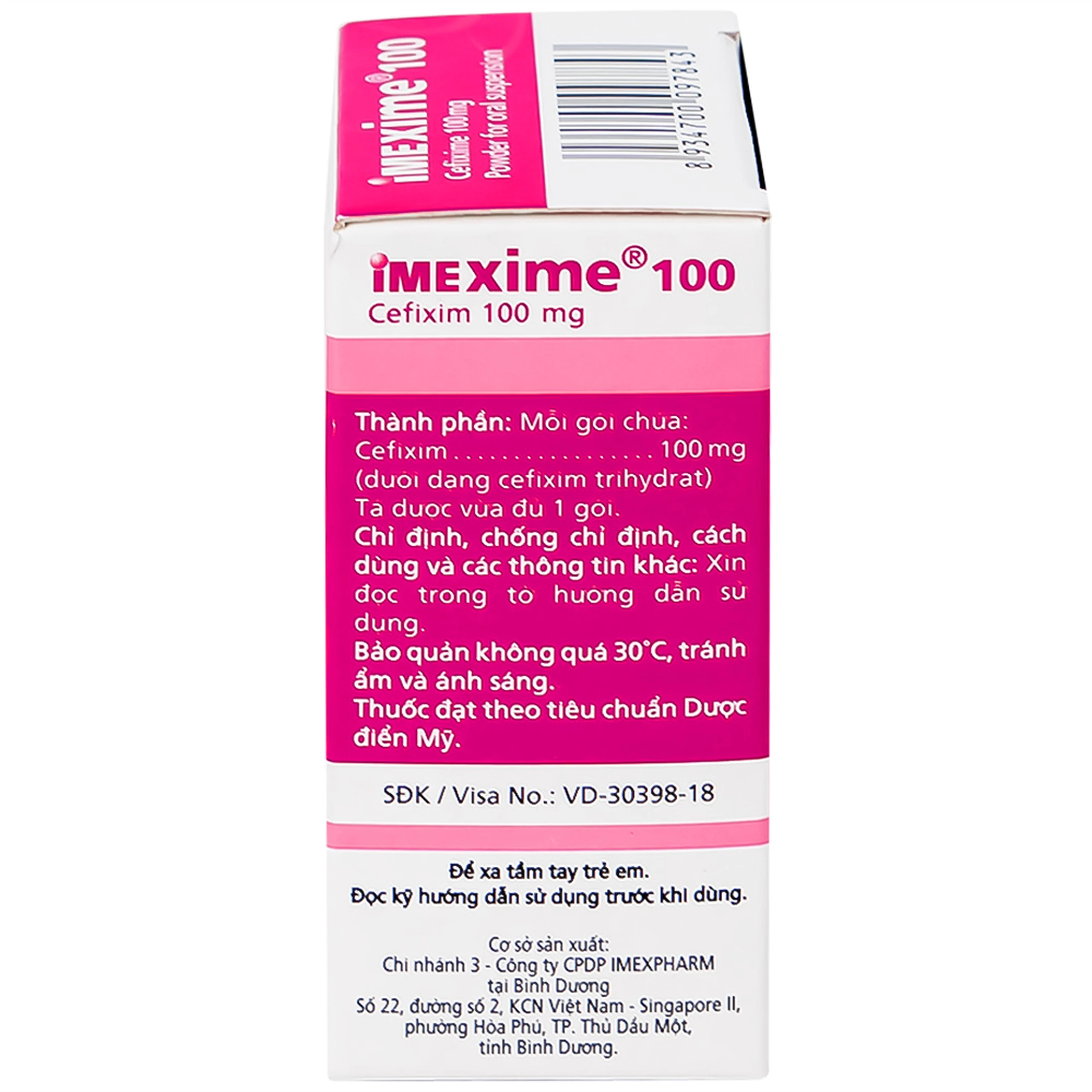 Hỗn dịch uống Imexime 100 Imexpharm điều trị nhiễm khuẩn đường tiết niệu, viêm thận - bể thận (12 gói x 2g)