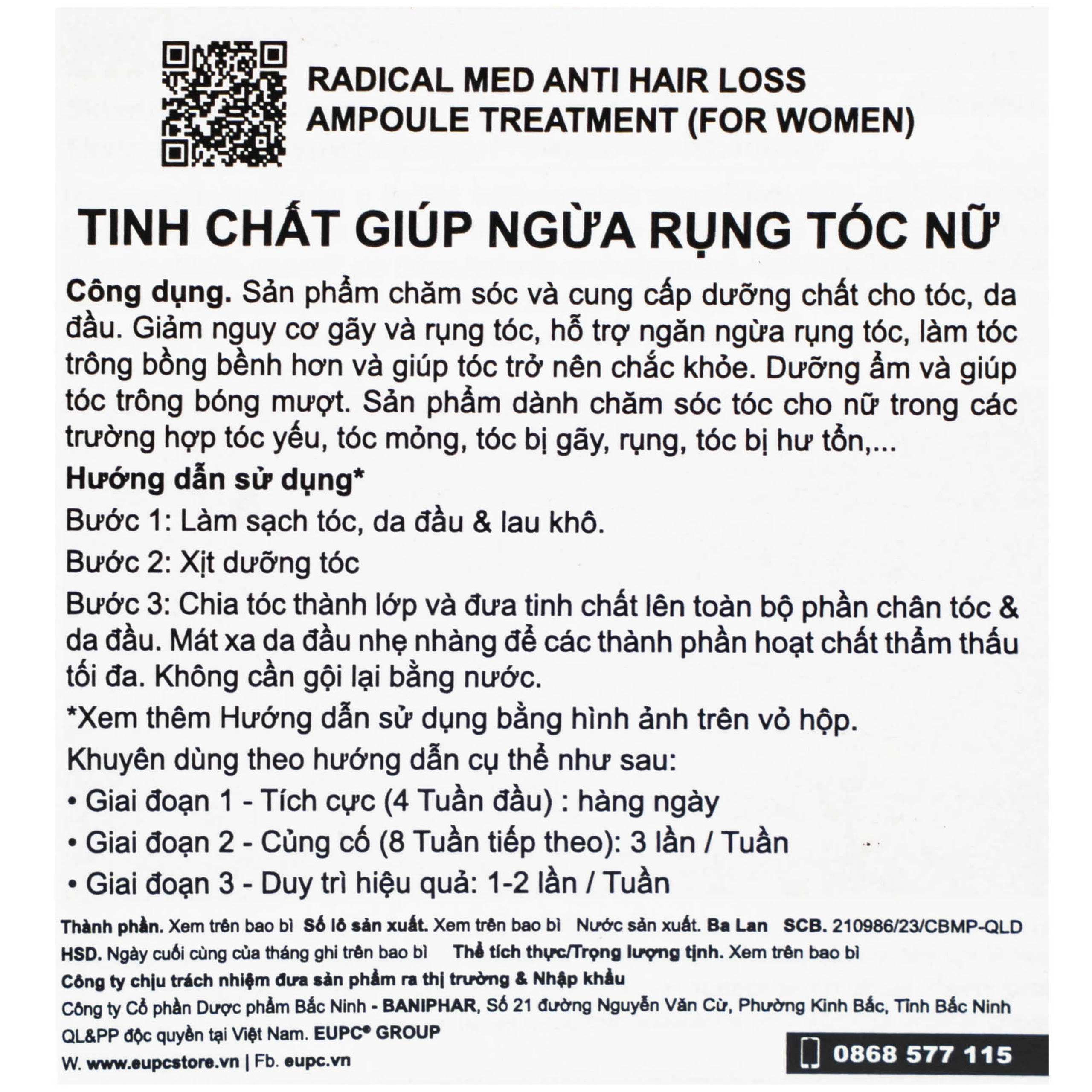 Tinh chất Radical Med Anti Hair Loss ngừa rụng tóc dành cho nữ (3 ống)