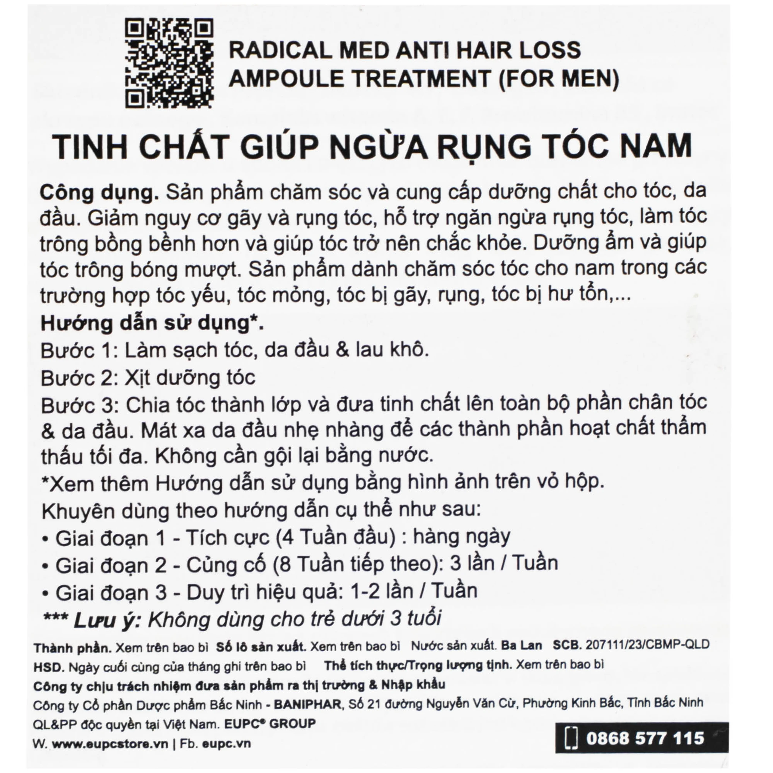 Tinh chất Radical Med Anti-Hair Loss ngừa rụng tóc cho nam (3 ống)