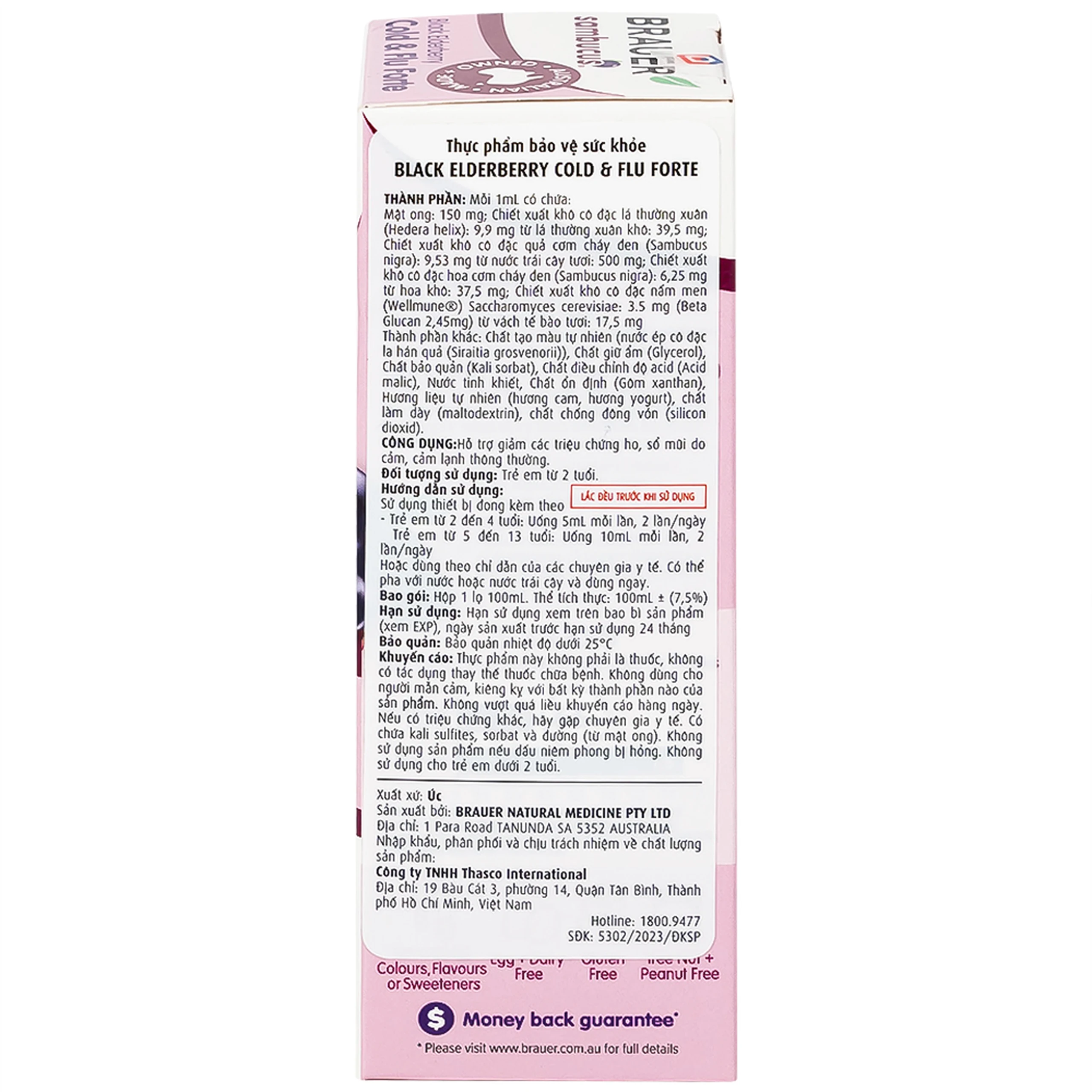 Siro hỗ trợ giảm các triệu chứng ho sổ mũi do cảm Black ElderBerry Cold And Flu Forte (100ml)