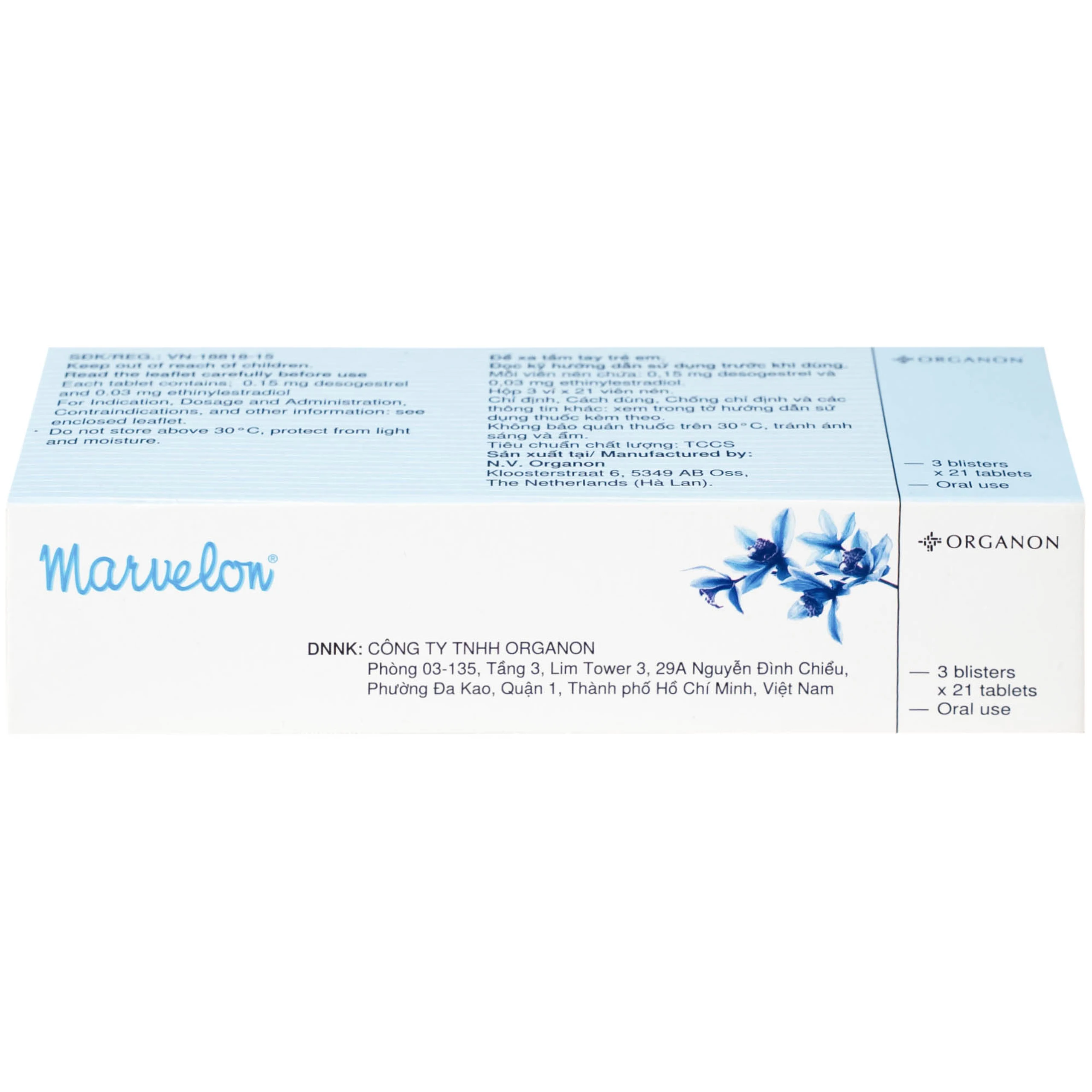 Thuốc tránh thai Marvelon Organon (3 vỉ x 21 viên)