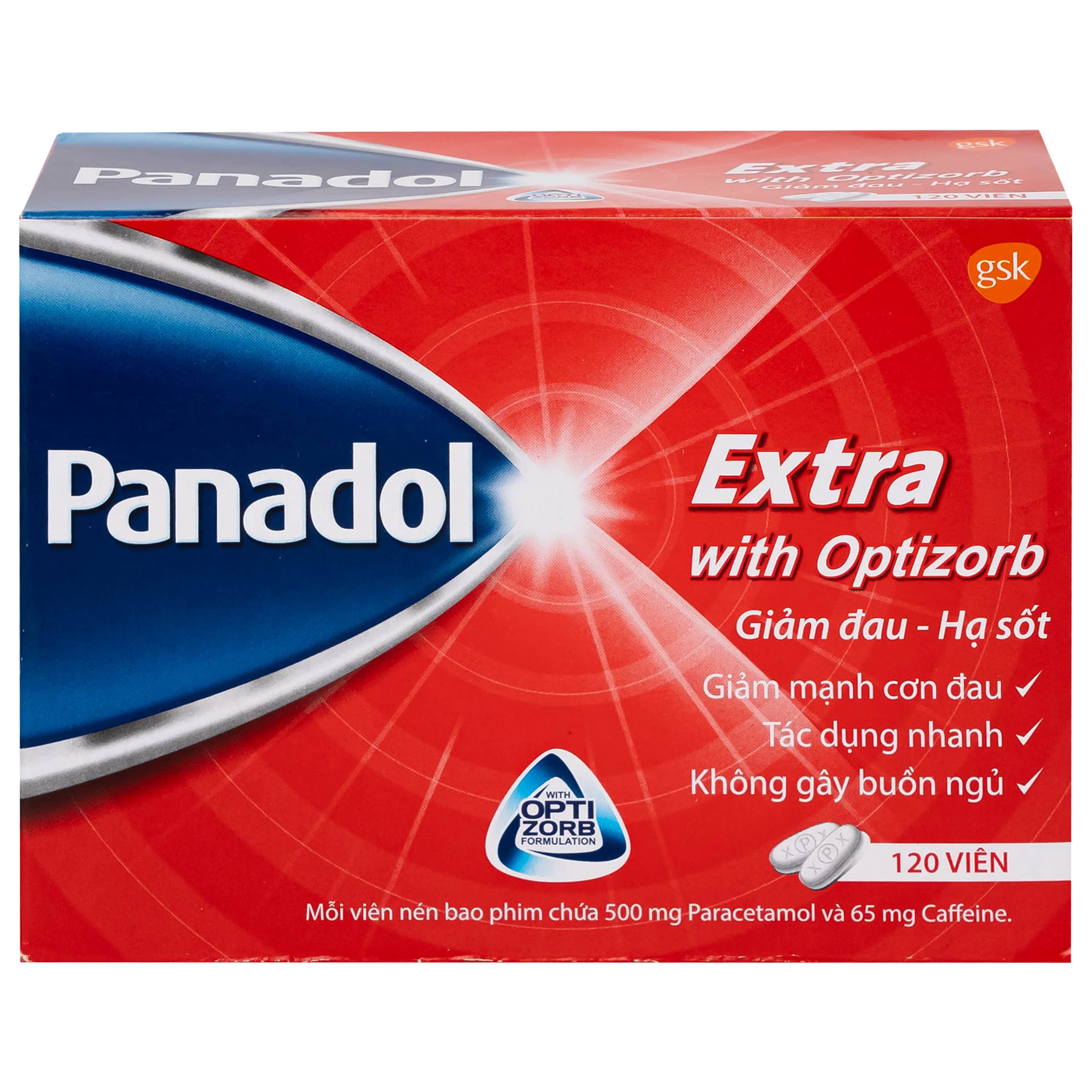 Viên nén Panadol Extra With Optizorb GSK giảm đau, hạ sốt nhanh, không gây buồn ngủ (12 vỉ x 10 viên)