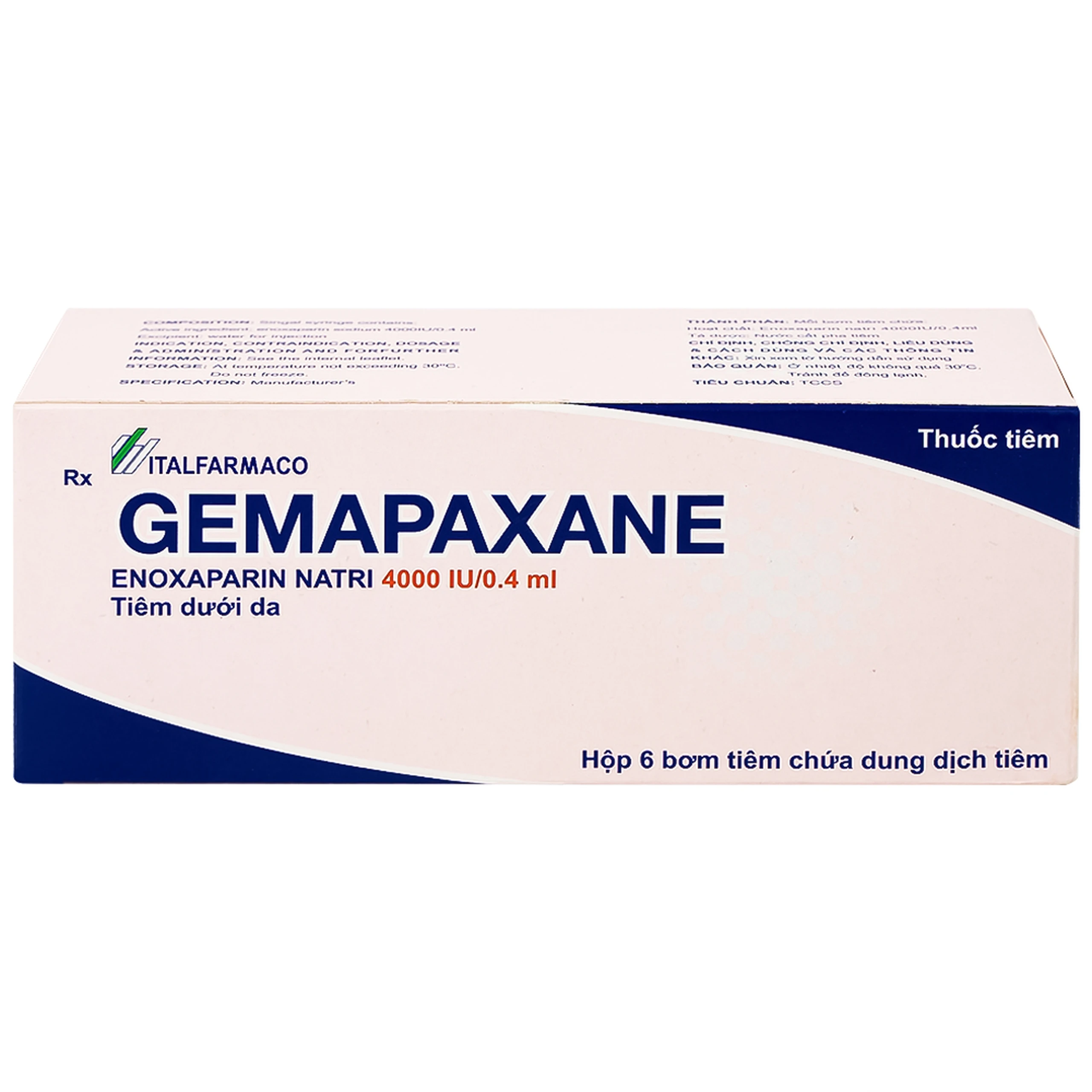 Thuốc tiêm Gemapaxane 4000/0.4ml Italfarmaco dự phòng huyết khối tĩnh mạch (6 bơm tiêm)