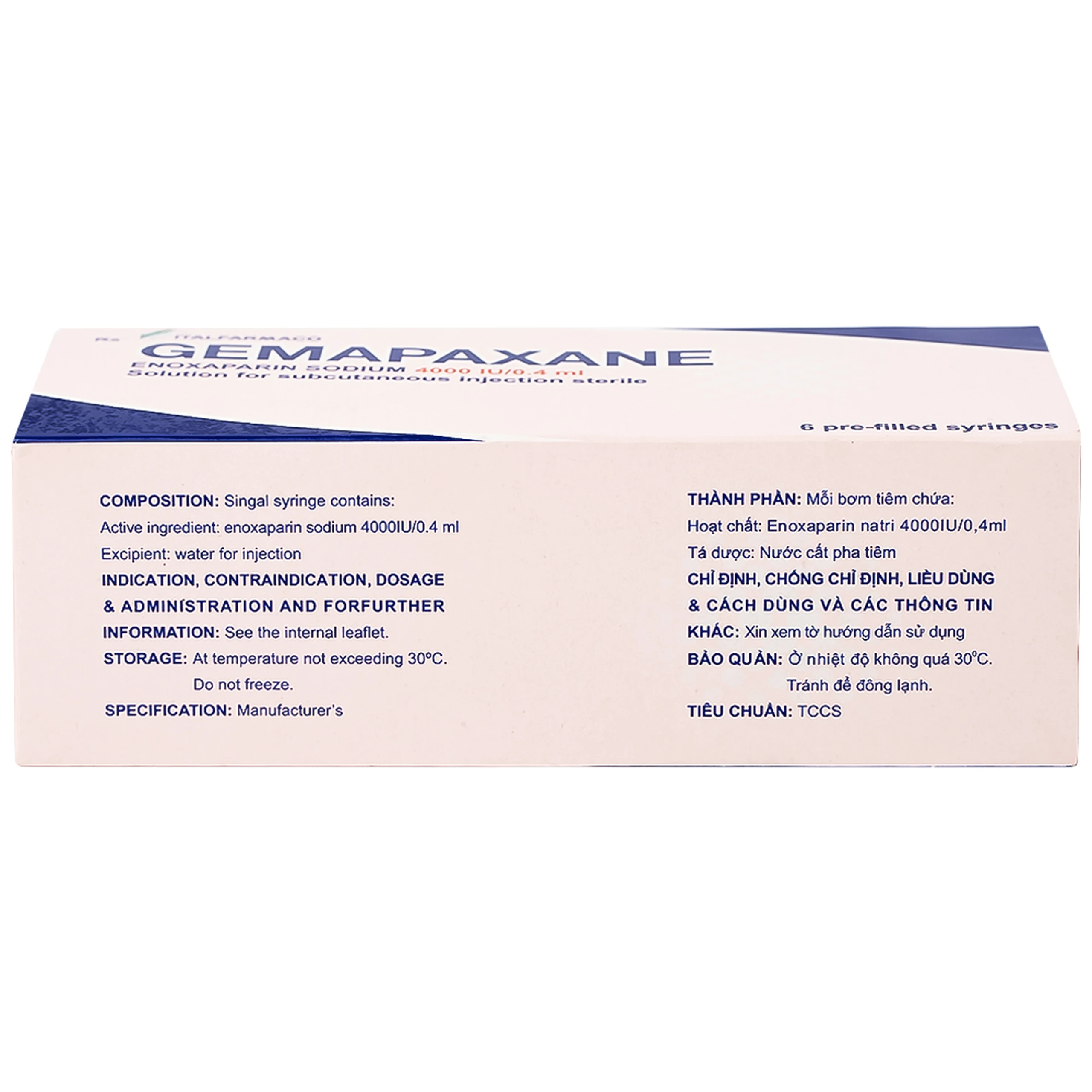 Thuốc tiêm Gemapaxane 4000/0.4ml Italfarmaco dự phòng huyết khối tĩnh mạch (6 bơm tiêm)