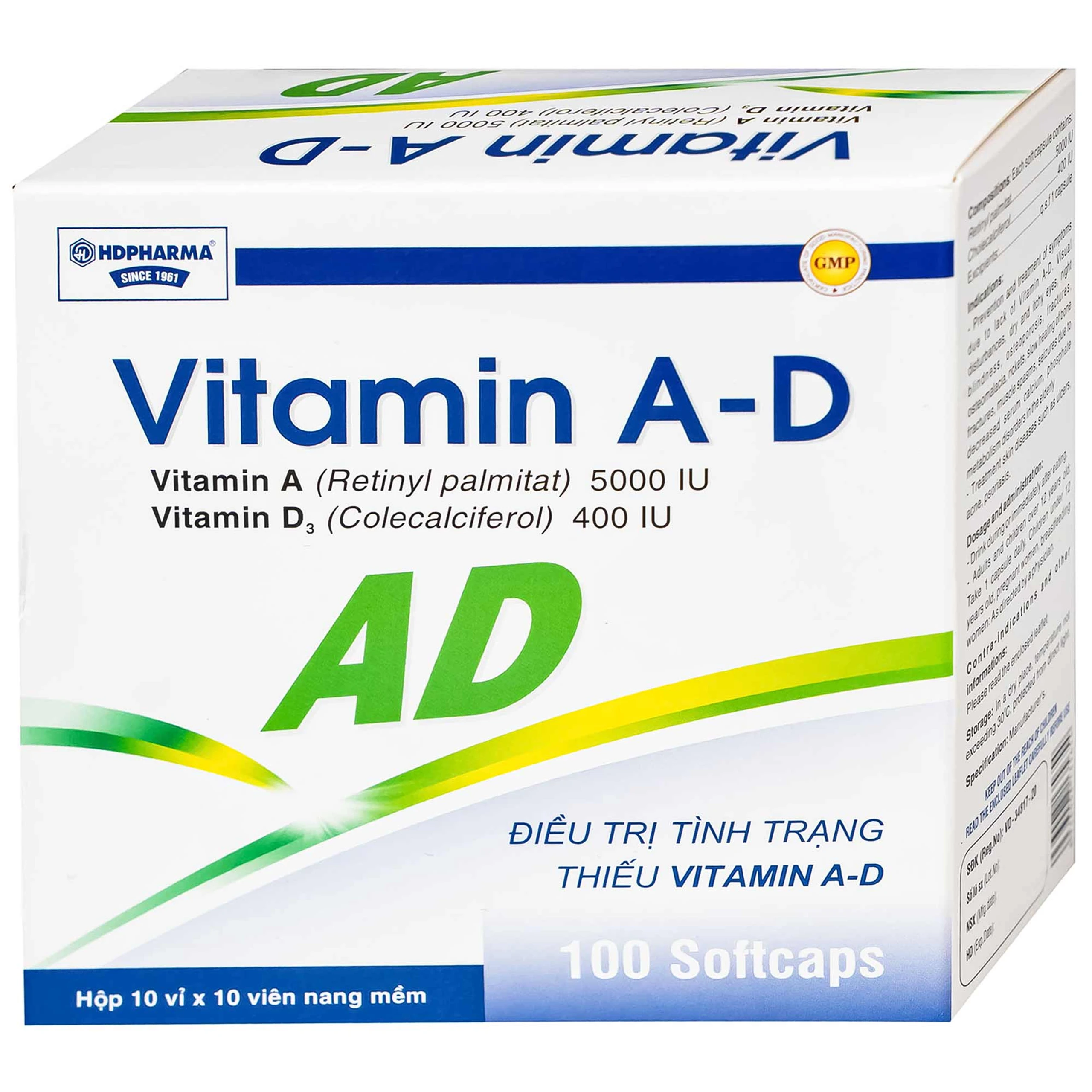Thuốc Vitamin A-D Hdpharma dùng dự phòng và điều trị các triệu chứng do thiếu vitamin A - D (10 vỉ x 10 viên)