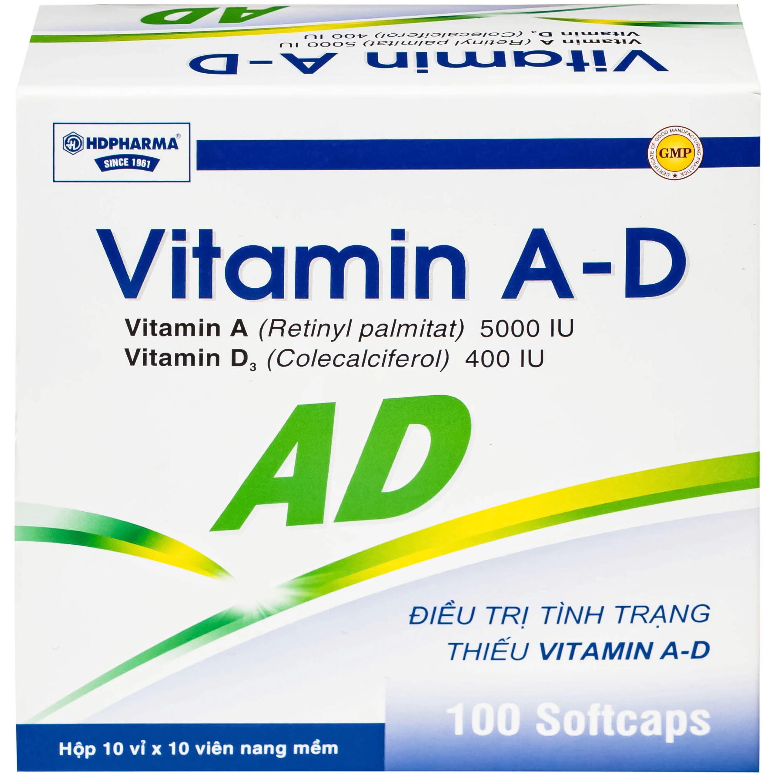 Thuốc Vitamin A-D Hdpharma dùng dự phòng và điều trị các triệu chứng do thiếu vitamin A - D (10 vỉ x 10 viên)
