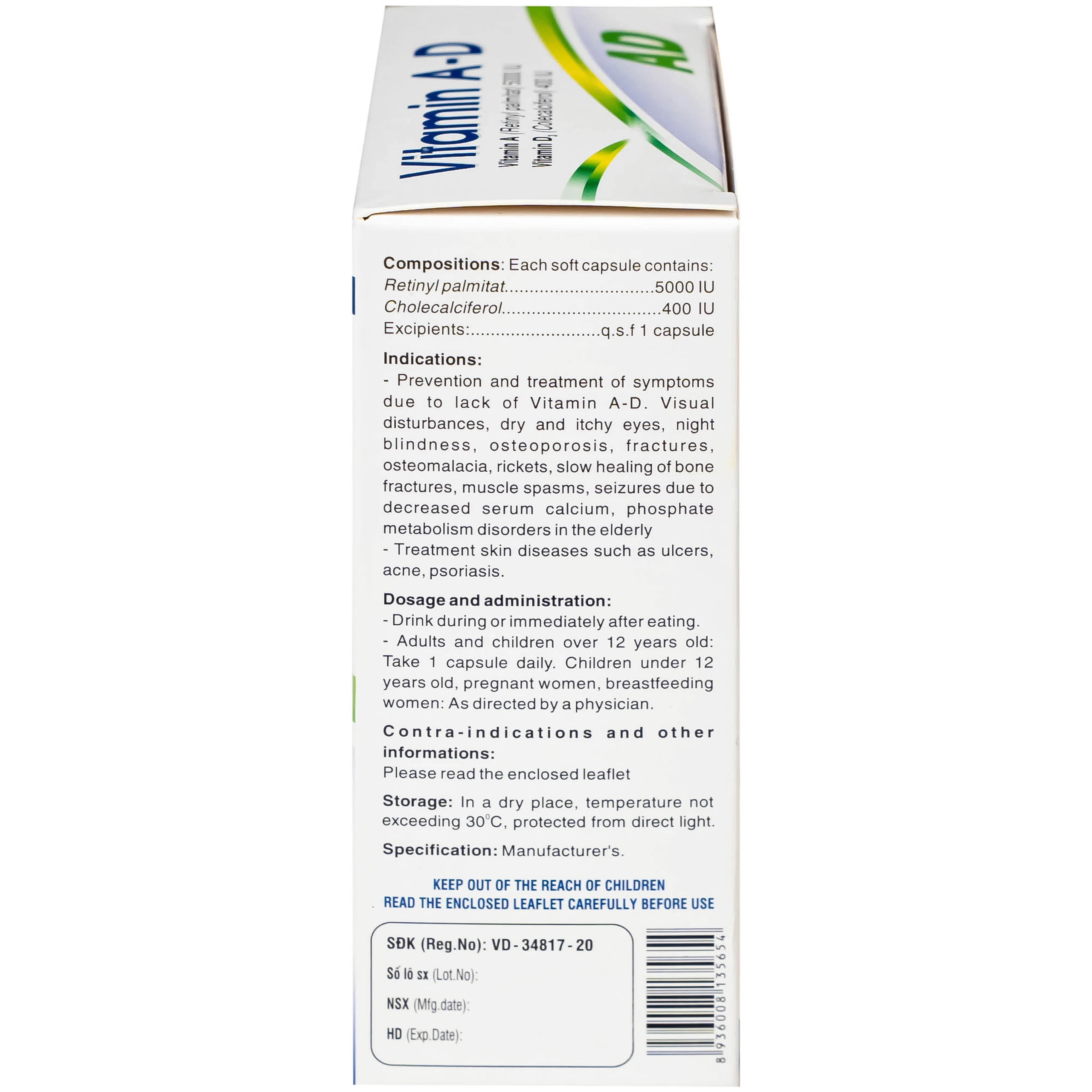 Thuốc Vitamin A-D Hdpharma dùng dự phòng và điều trị các triệu chứng do thiếu vitamin A - D (10 vỉ x 10 viên)