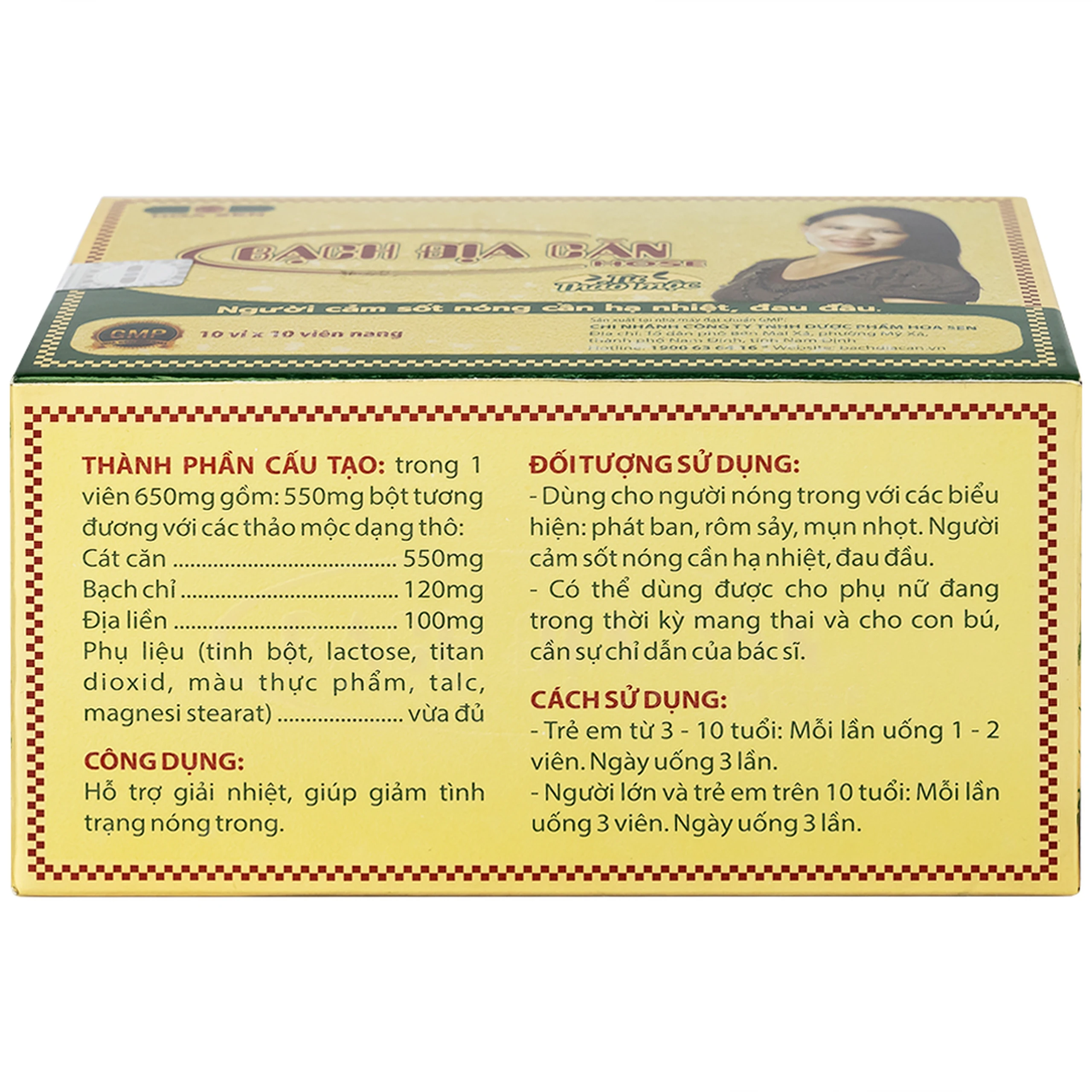 Viên hỗ trợ giải nhiệt Bạch Địa Căn Hose Hoa Sen (10 vỉ x 10 viên)