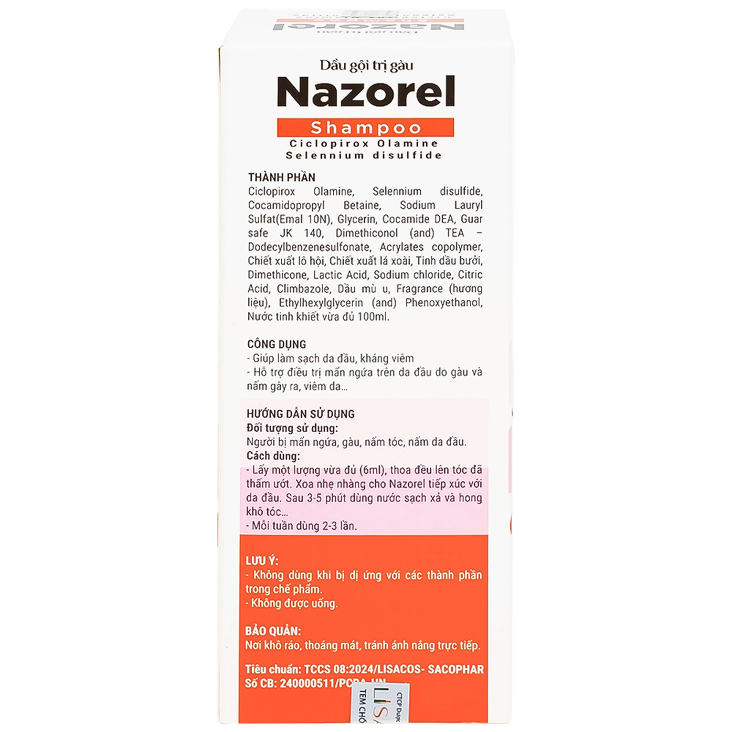 Dầu gội sạch gàu, giảm ngứa Nazorel shampoo 100ml