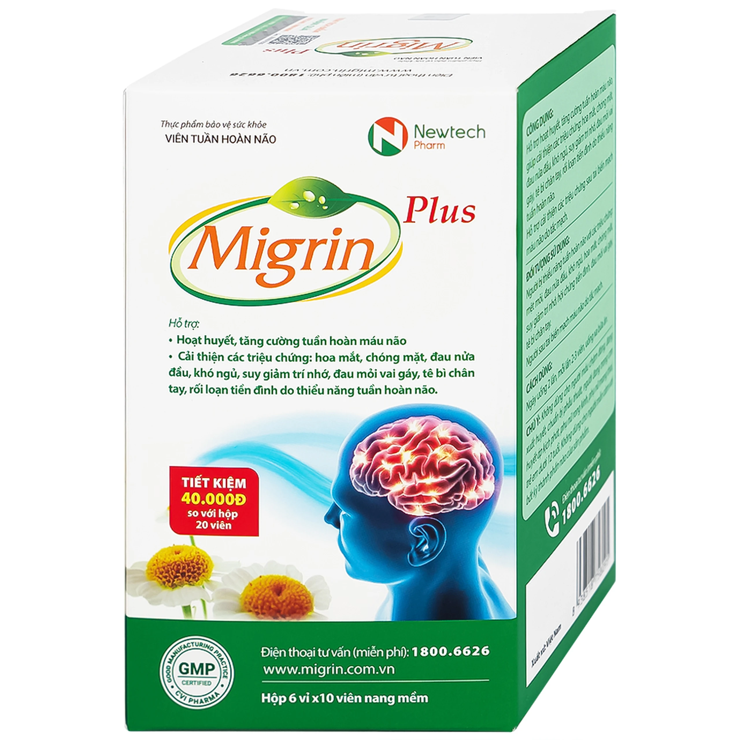 Viên hỗ trợ hoạt huyết Migrin Plus CVI (6 vỉ x 10 viên)