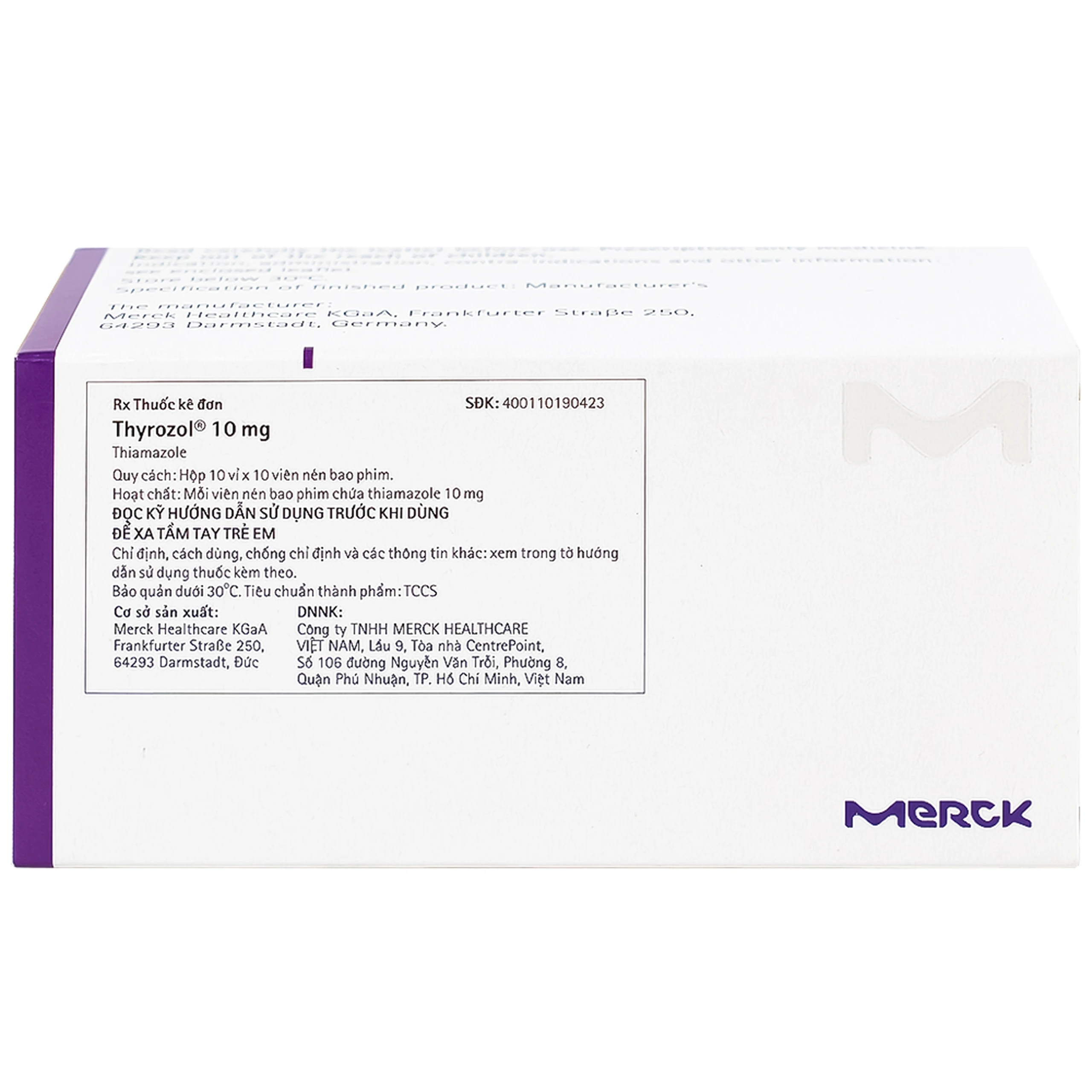 Thuốc Thyrozol 10mg Merck điều trị cường giáp (10 vỉ x 10 viên)