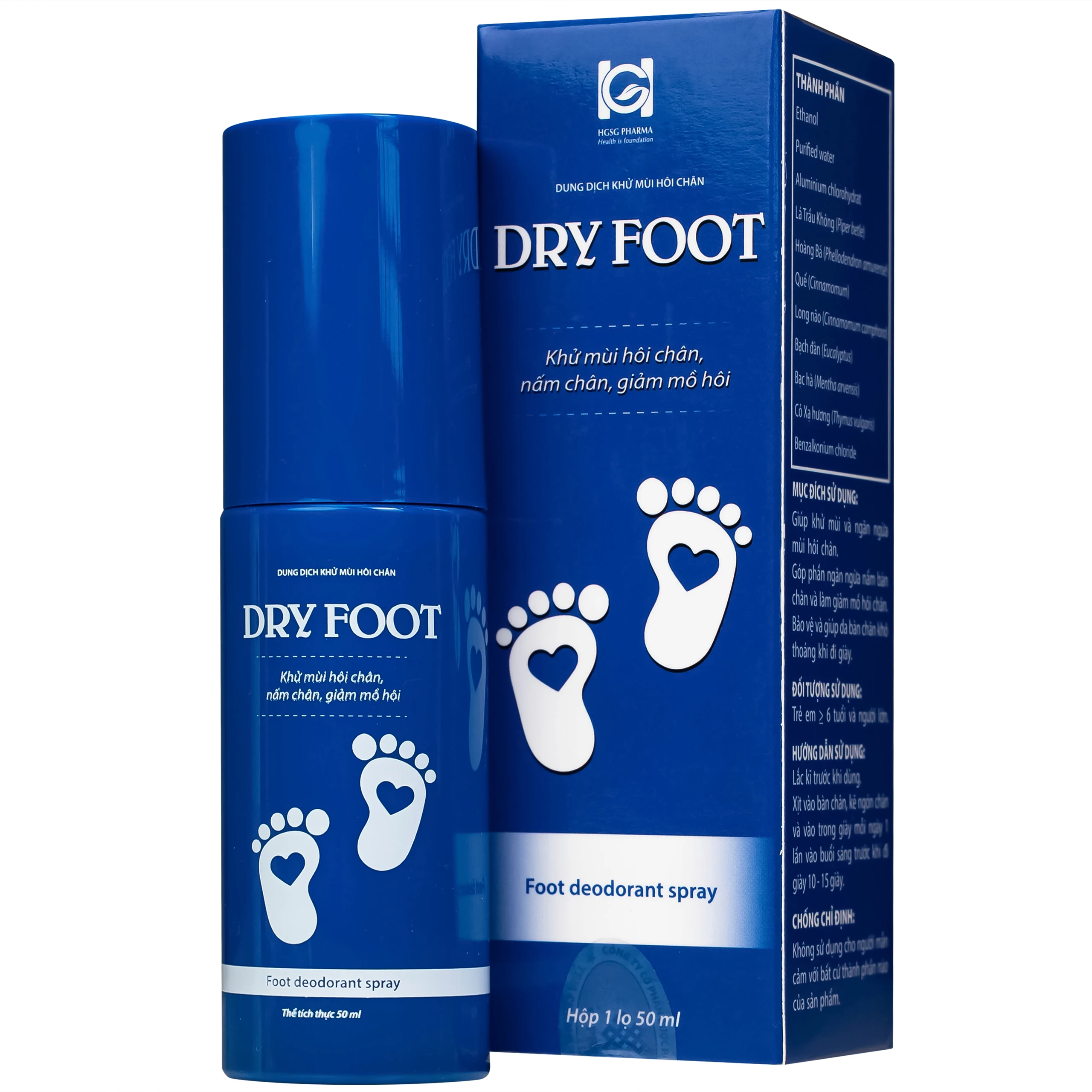 Xịt khử mùi Dry foot HGSG 50ml giúp khử mùi và ngăn ngừa hôi chân, nấm chân, giảm mồ hôi